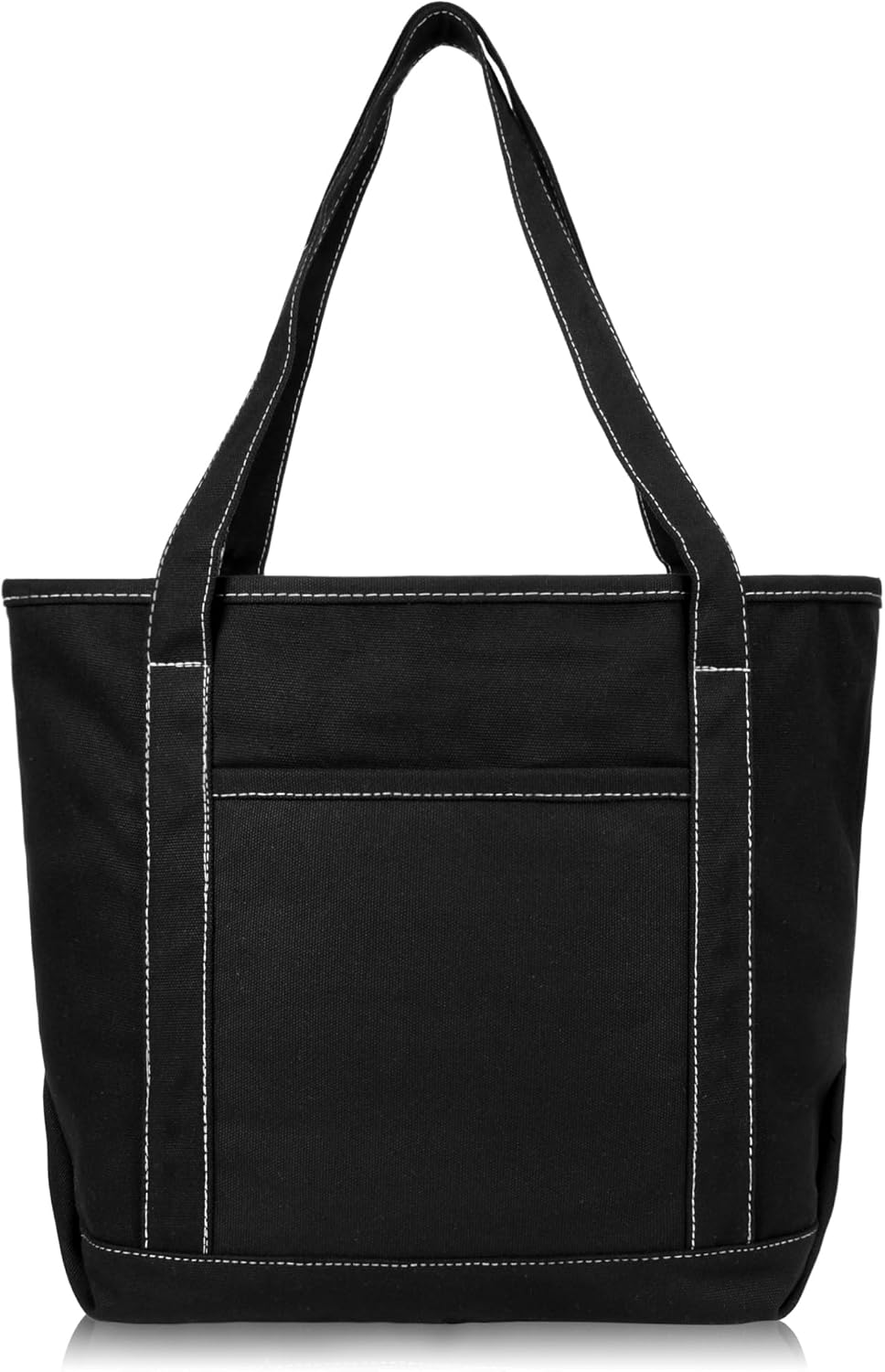 DALIX 20" Solid Color Cotton Canvas Shopping Tote Bag in Black-White - Image 3