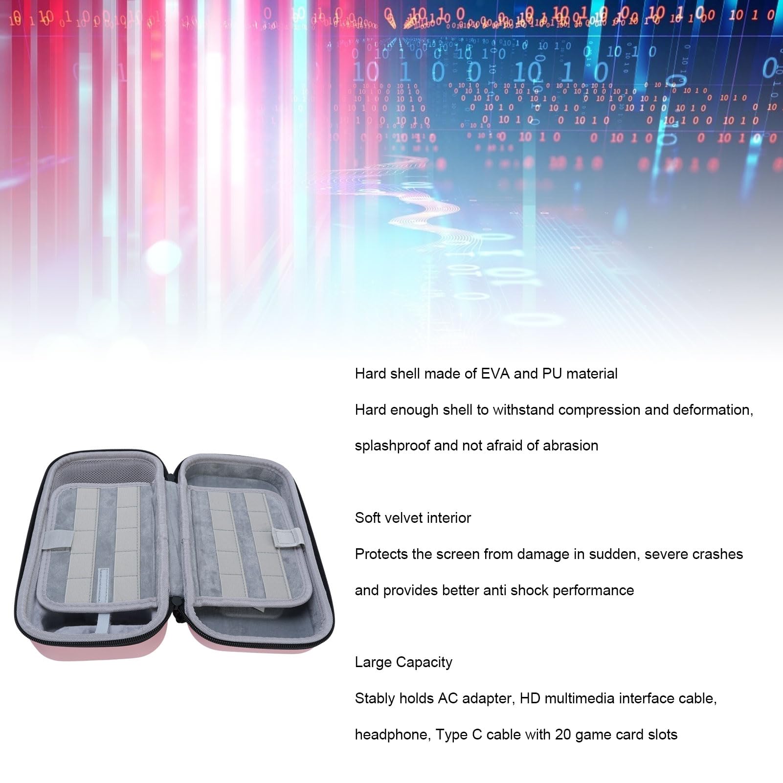lyrlody Custodia da Trasporto per Custodia da Trasporto per Console di Gioco EVA PU con 20 Slot per Schede di Gioco Rigida per Viaggi Adatta per e (PINK)