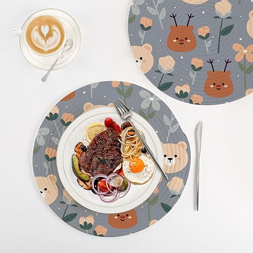 Miniatura 4 de 3 Pcs Trivet Set Cartoon Bear Deer and Flower for Hot Pots and Pans 15in Cotton Thread Weave Heat Resistant Hotpads for Stove Home Decor