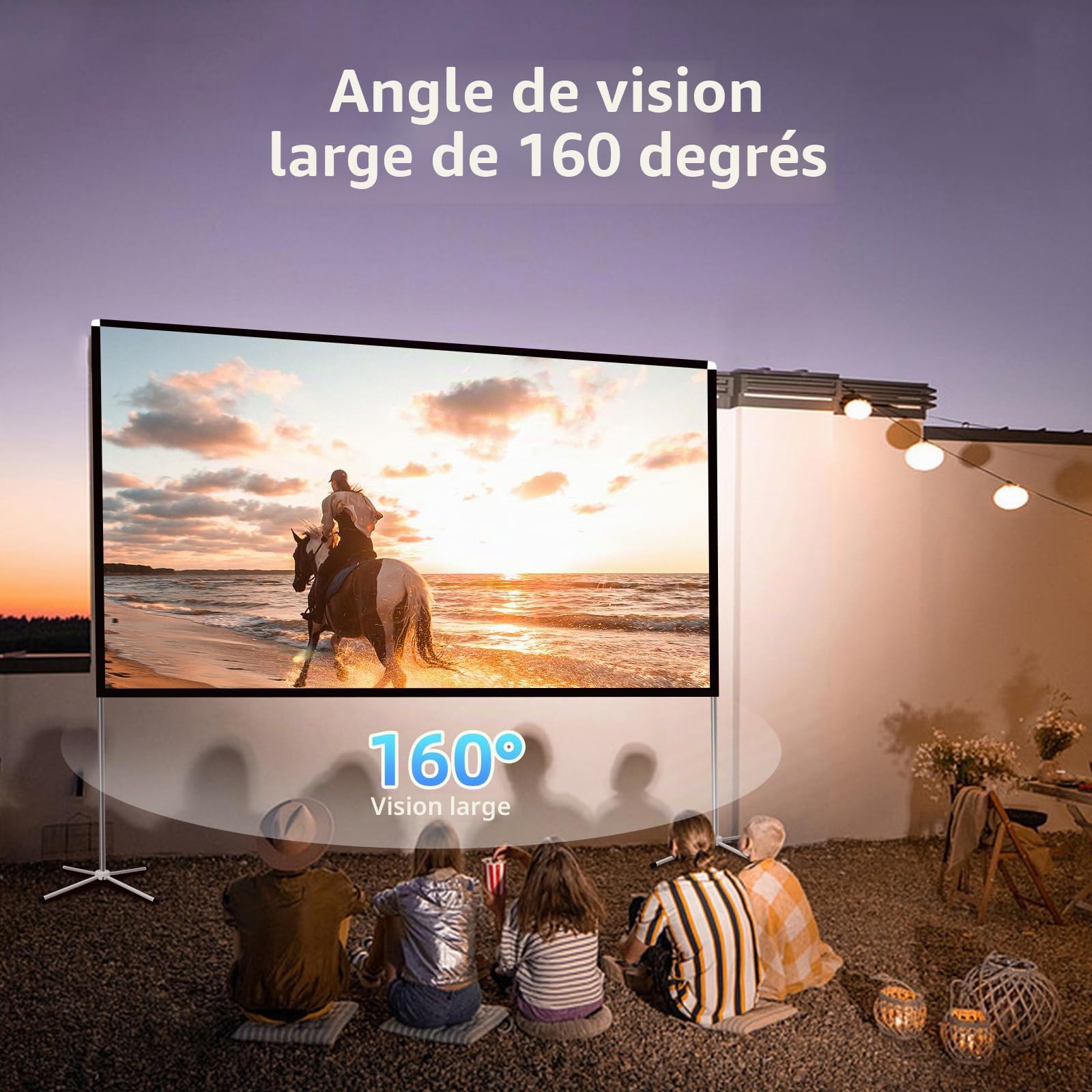Écran de Projection Portable d'extérieur : écran de Projection Pliable de 120 Pouces avec Pieds de Support et Sac de Transport pour fête de Camping