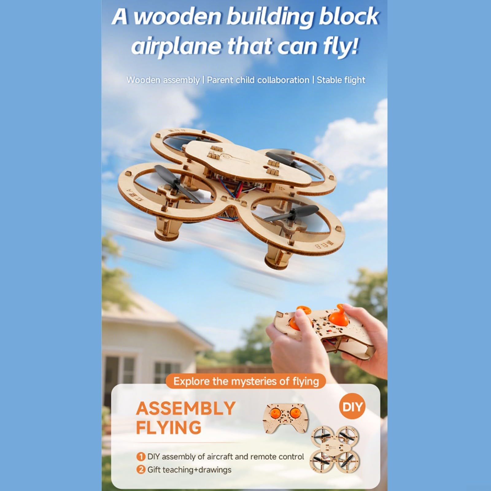 Kit di costruzione in legno per drone modello da costruire fai da te con controllo di volo a 4 assi Quadcopter radiocomandato giocattolo fai da te per bambini e adulti