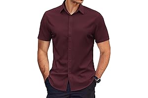 Men's Casual Work Shirts: Short Sleeve Regular Fit Business Textured Shirt Button Downs