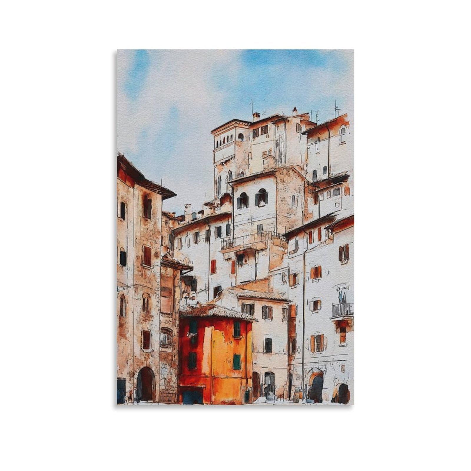 Cnaheiz Unframe-Style Perucia Italy 08X12inch(20X30cm) Vintage Travel Poster Watercolor Canvas Art