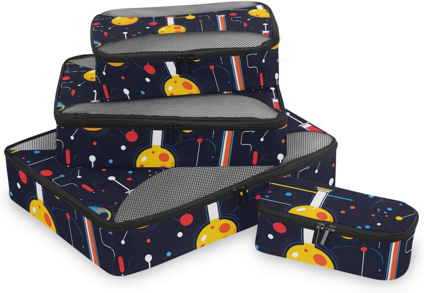 Cartoon Experimental Black 4 Pcs set organizer bags for Mesh Travel Essentials portable luggage packing cubes