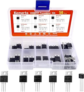 Kemerta 50PCS MOSFET Transistor Kit: IRFZ44N IRF540N IRF9540 2N7000 & More - N/P Channel Logic Level for Power Switching