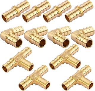 Litorange 1/2 inch T PEX Tee & 90 Degree Elbow & Straight Coupling 1/2" (pack of 12) Lead-Free Brass Barb Crimp Pipe Fitting/Fittings