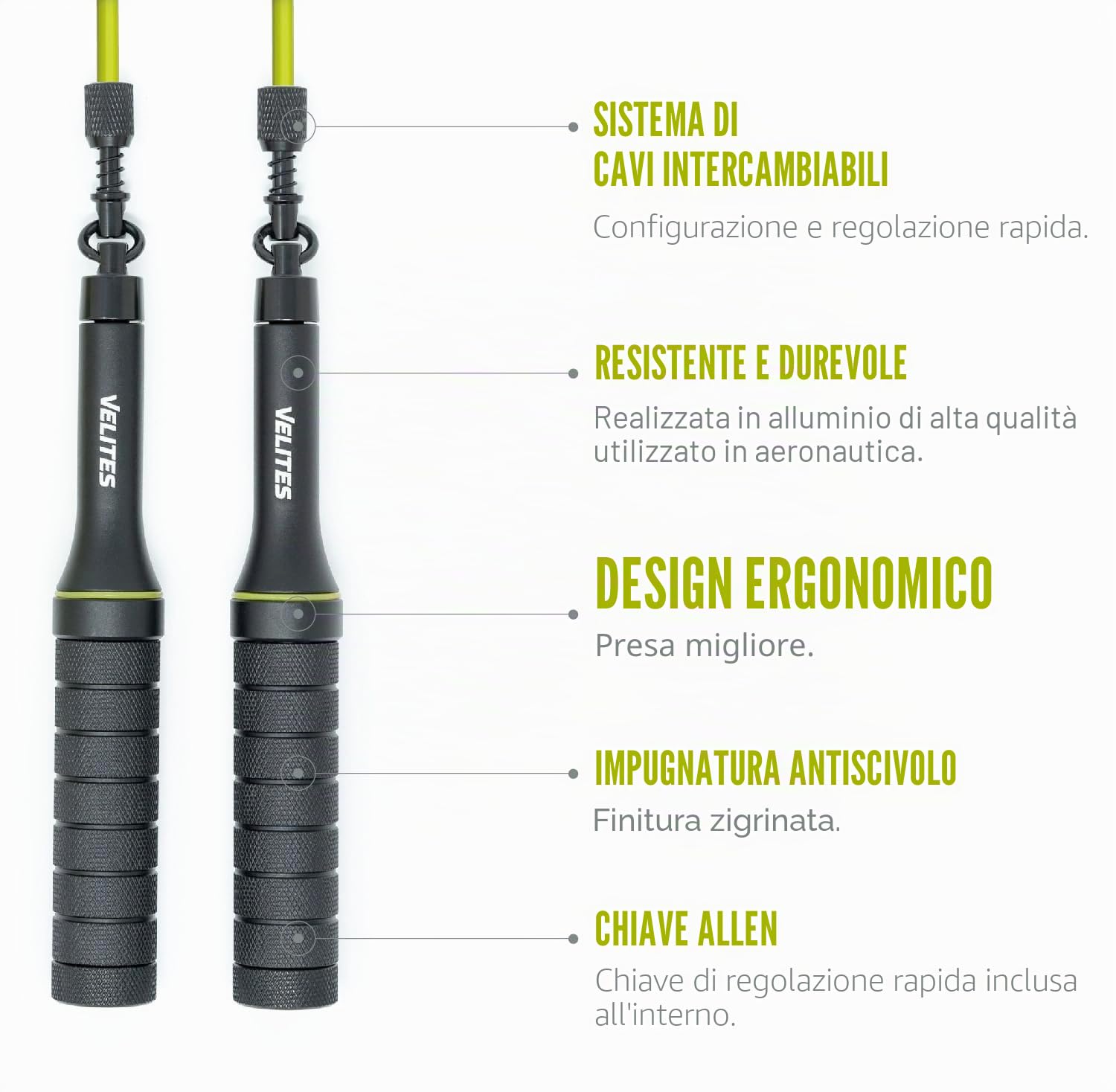 Velites Earth 2.0 - Corda per saltare con pesi per crosstraining, boxe e fitness, ideale per massimizzare lo sforzo muscolare | Corda da allenamento