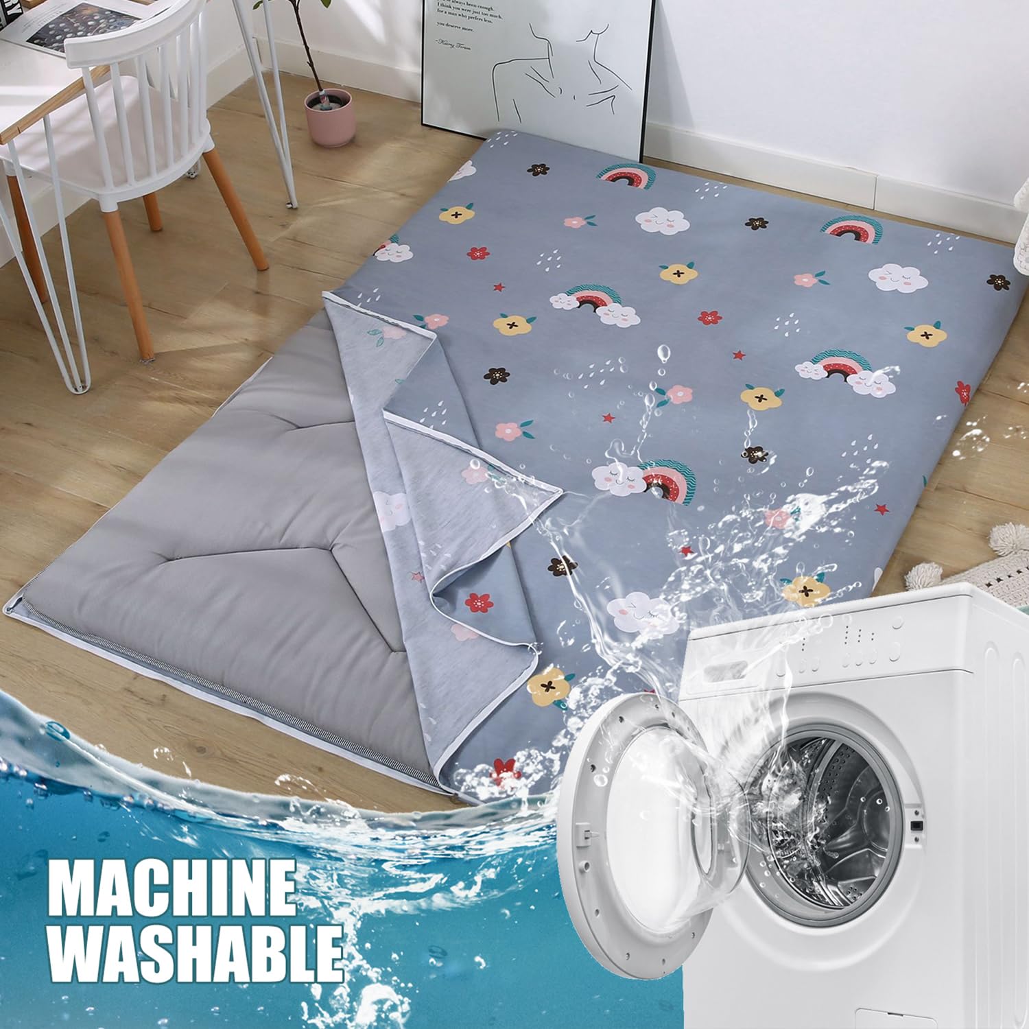 I,135x200cm, 100% Cotone Copertura Futon Pavimento con Cerniera Copertura Materasso Futon Giapponese Protezione Materasso Avvolgimento Completo Copertura del Tappeto da Letto