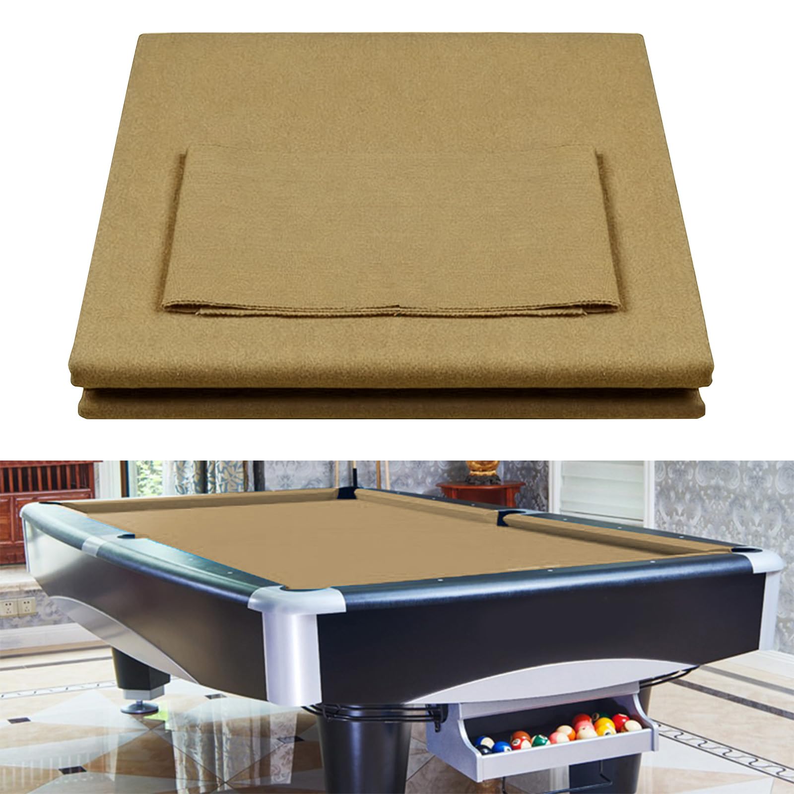 Boshen Worsted Blend Billiard Cloth Pool Table Felt Fast Speed for 7' 8' 9' Pool Table Pre Cut Bed & Railsm, Tan for 9 Foot Table