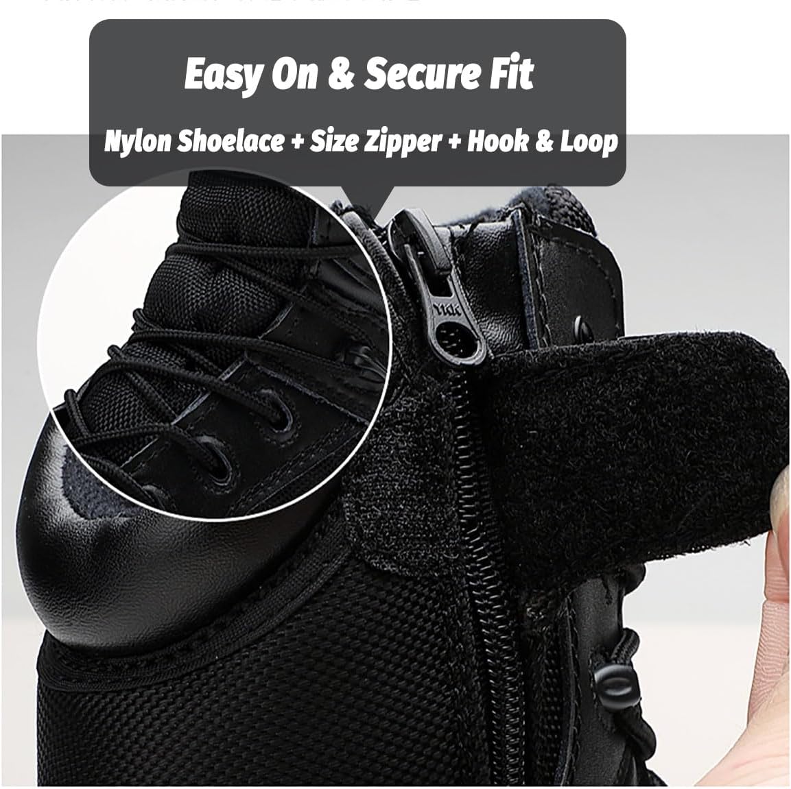 EinPlus Men's Tactical Ankle Boots: Side Zipper Military Work Boots, Hook & Loop Closure