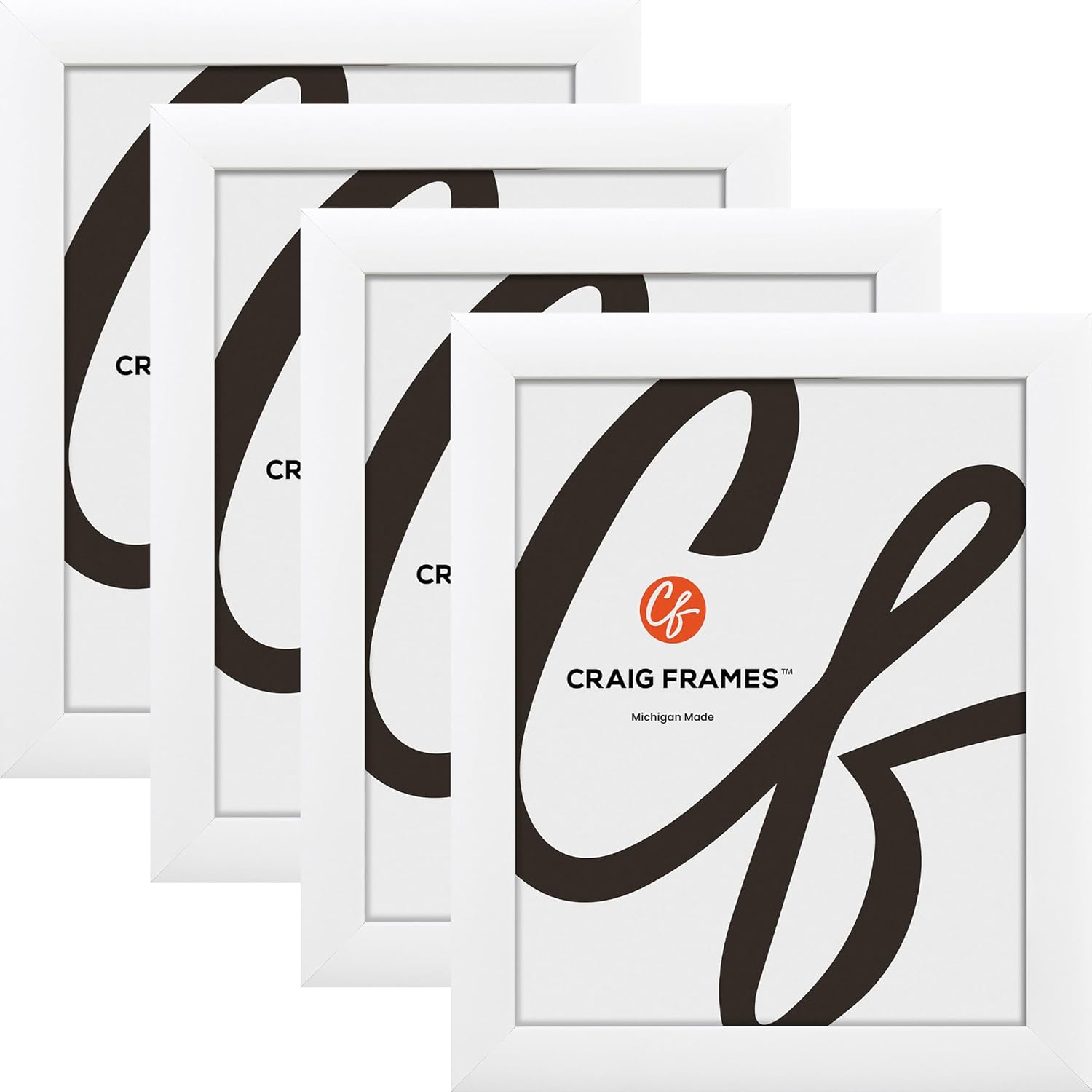 Craig Frames Contemporary, 15x23 White Picture Frame, 1" Wide, Wall Hanging, Dual Display Format, Set of 4