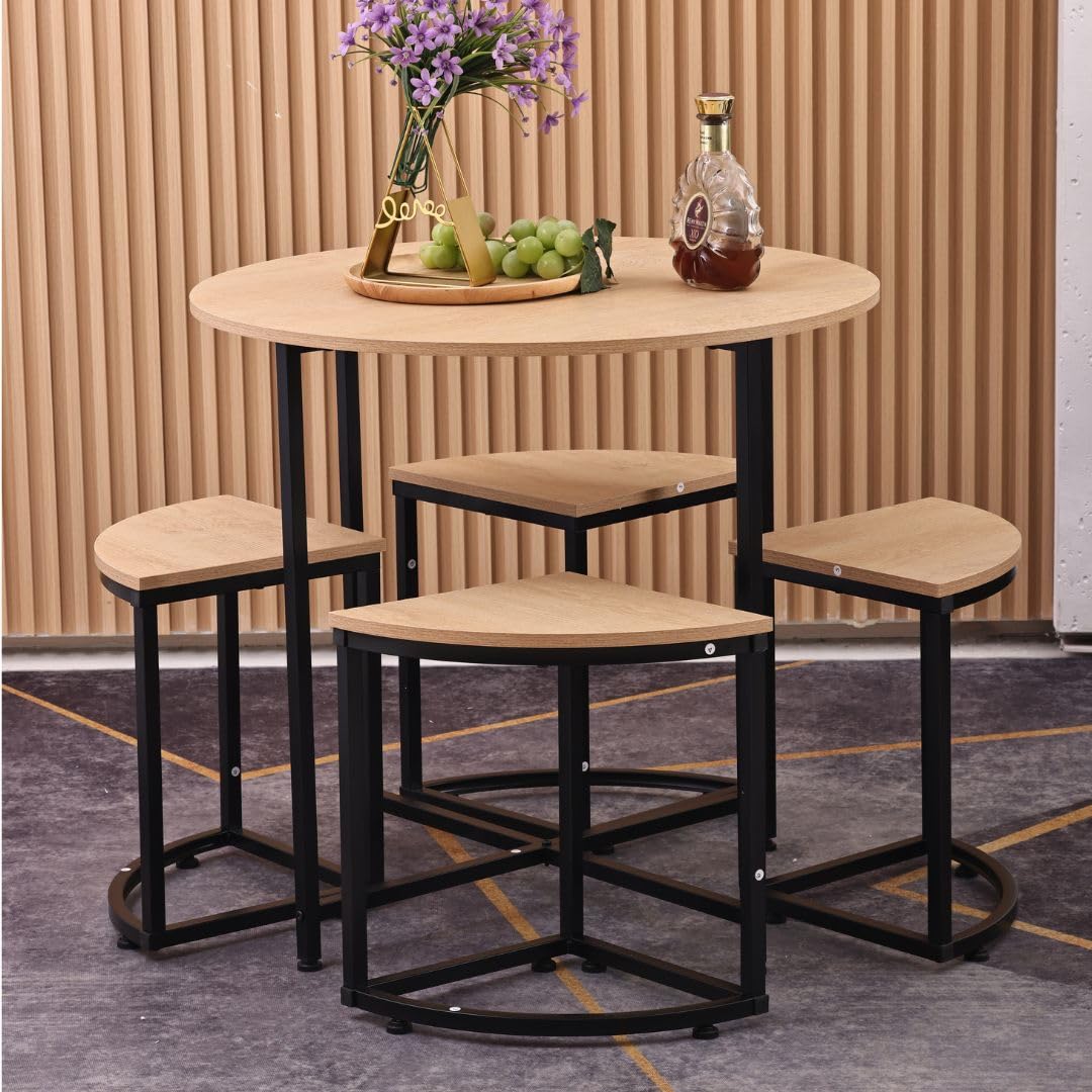 Mesa Cocina con Sillas - Conjunto Mesa y Sillas Cocina - Mesa Redonda de 80 cm de diámetro - 4 Taburetes de Cocina.