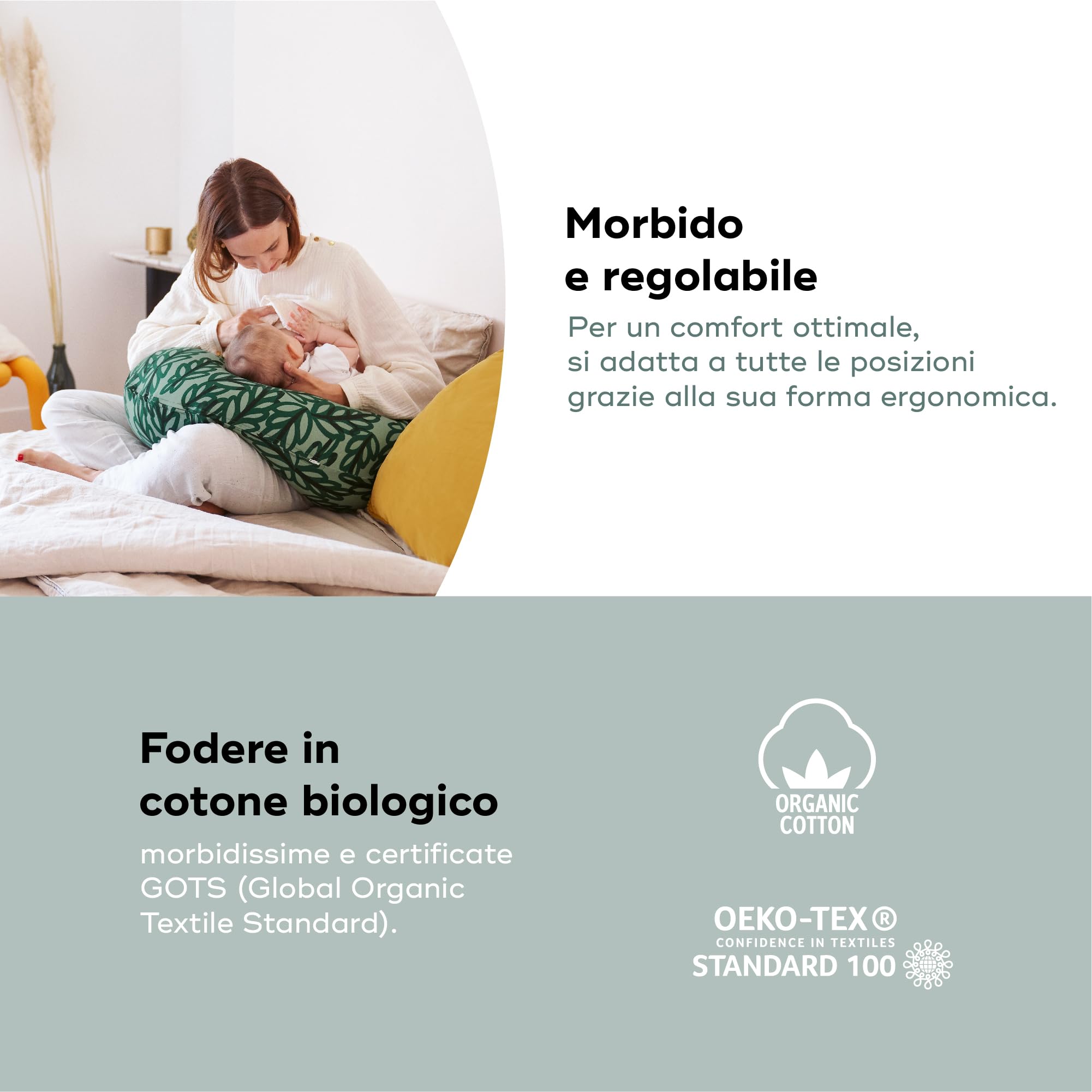 Babymoov Cuscino di gravidanza e allatamento fabbricato in Europa B.LOVE Vegetal Green