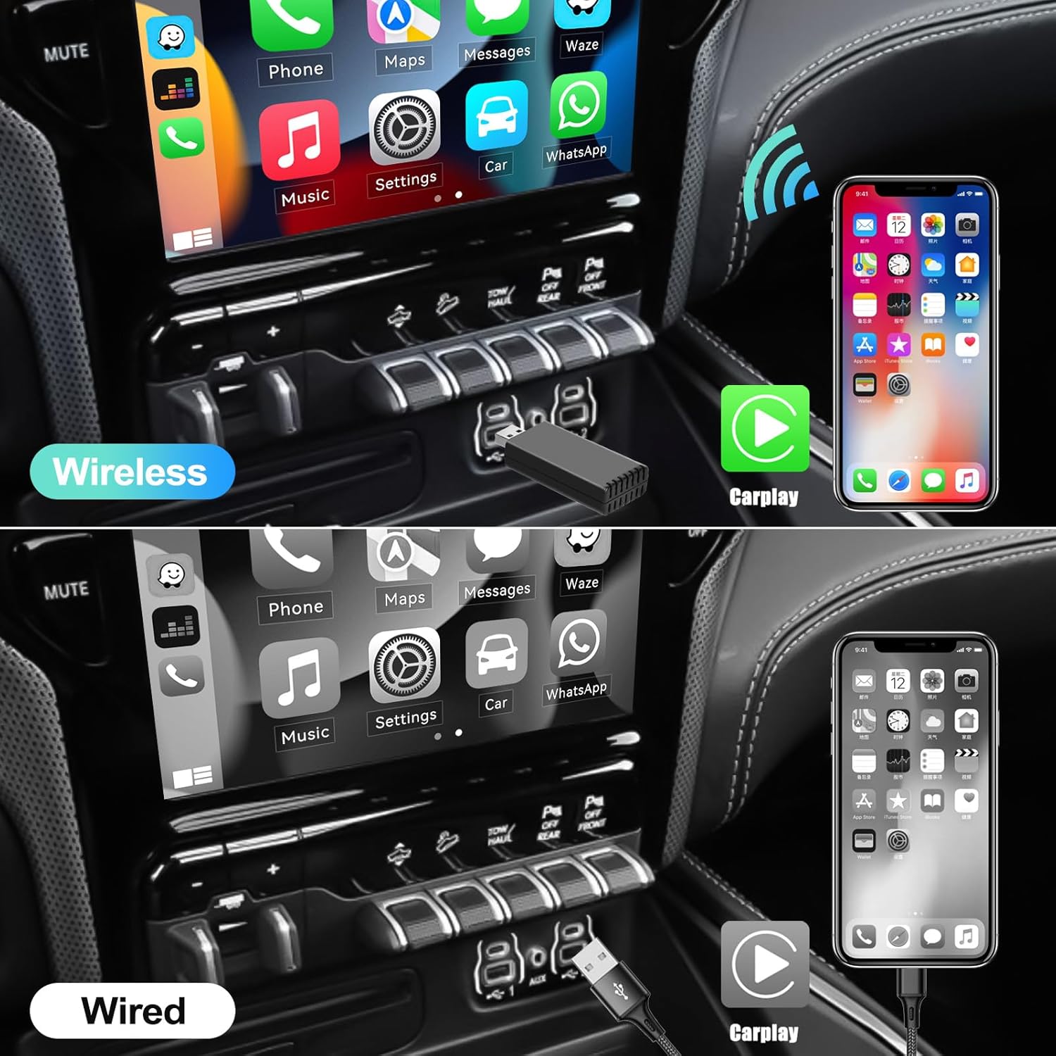 Wireless CarPlay Adapter, for Factory Wired CarPlay 2024 Upgrade, Newest and Fastest 5Ghz, Plug and Play, USB-C and USB-A Cables, Fast and Easy Use Dongle for Cars, Wired CarPlay Required