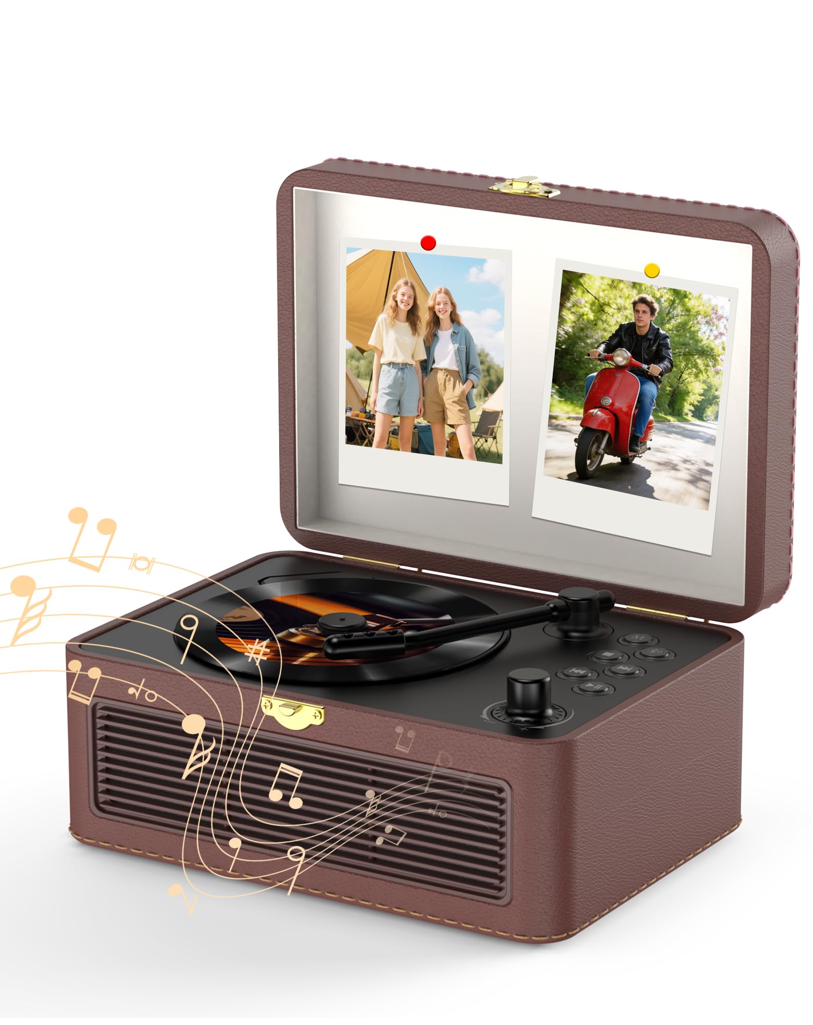 Reproductor de CD portátil con Bluetooth, Radio Retro PU Marrón