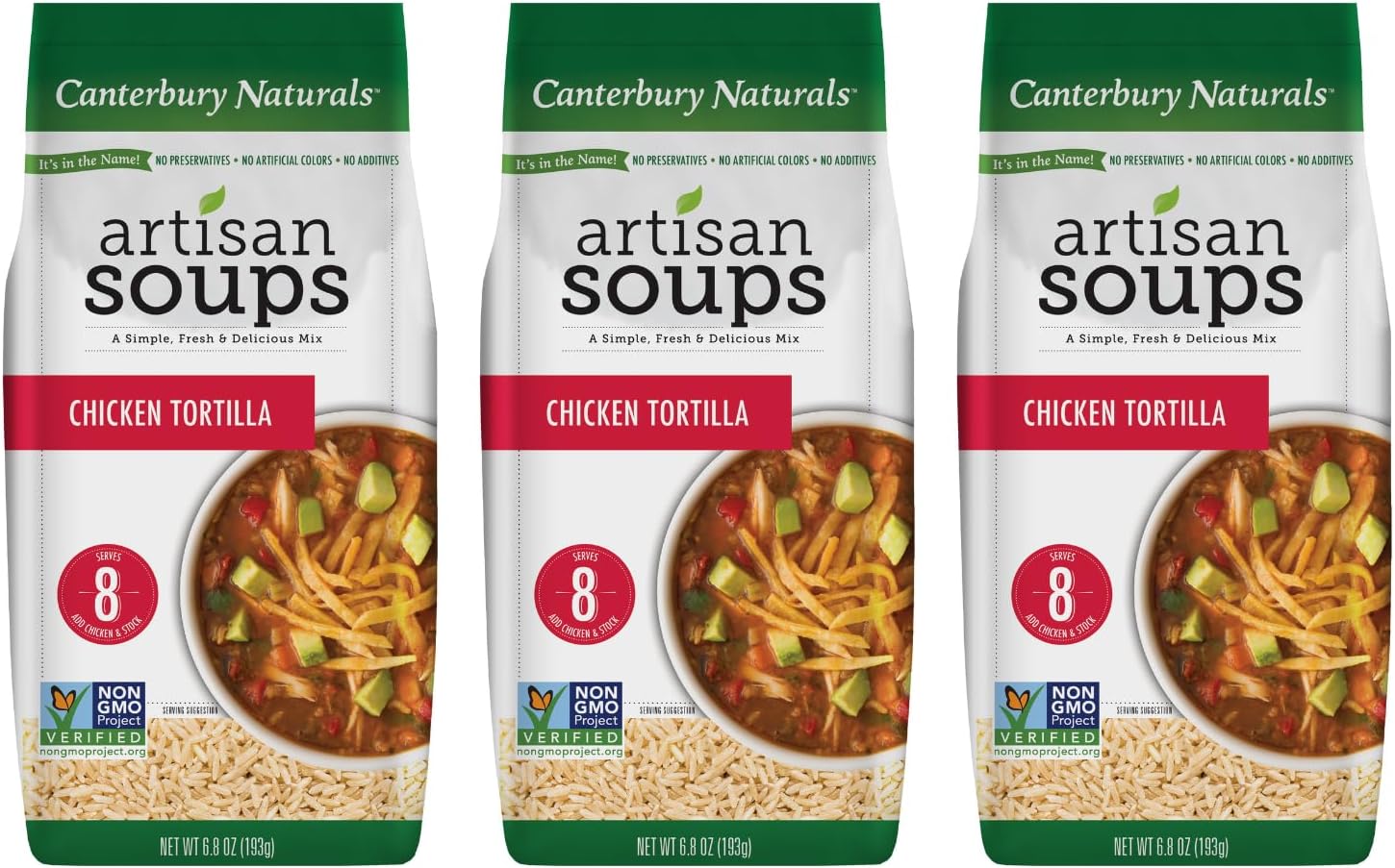 Canterbury Naturals Artisan Soup Mix, Chicken Tortilla Soup Mix, Non-GMO, Makes 8 Servings, 6.8-Ounce Bag (Pack of 3)