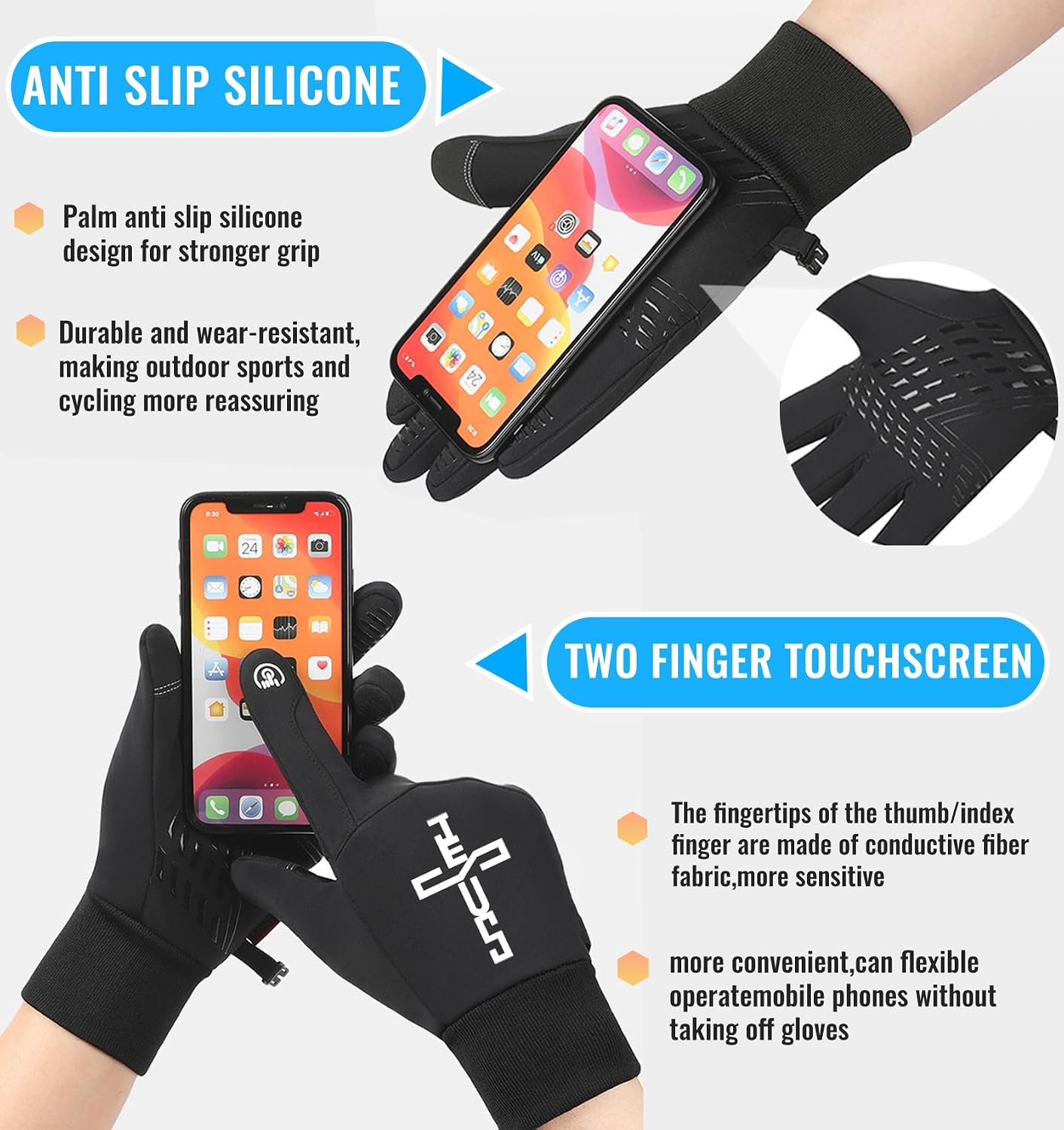 Winter Gloves, Glove for Men Women, Upgraded Touch Screen Texting Warm Running Knit Lining Cold Weather Gloves