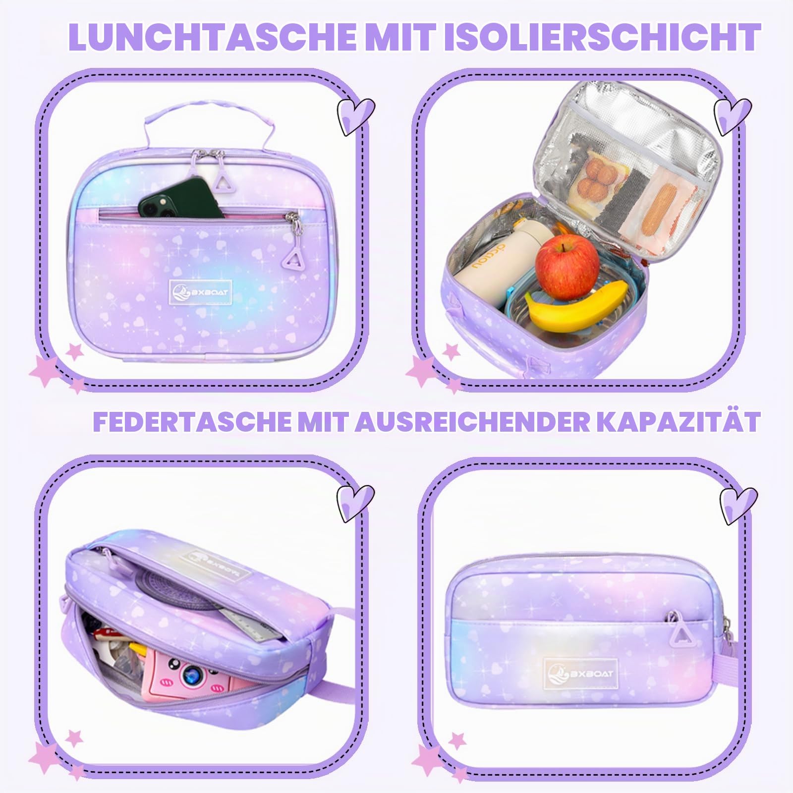 Amythe Schulrucksack Mädchen Teenager 3 Teilig für Schule Reisen