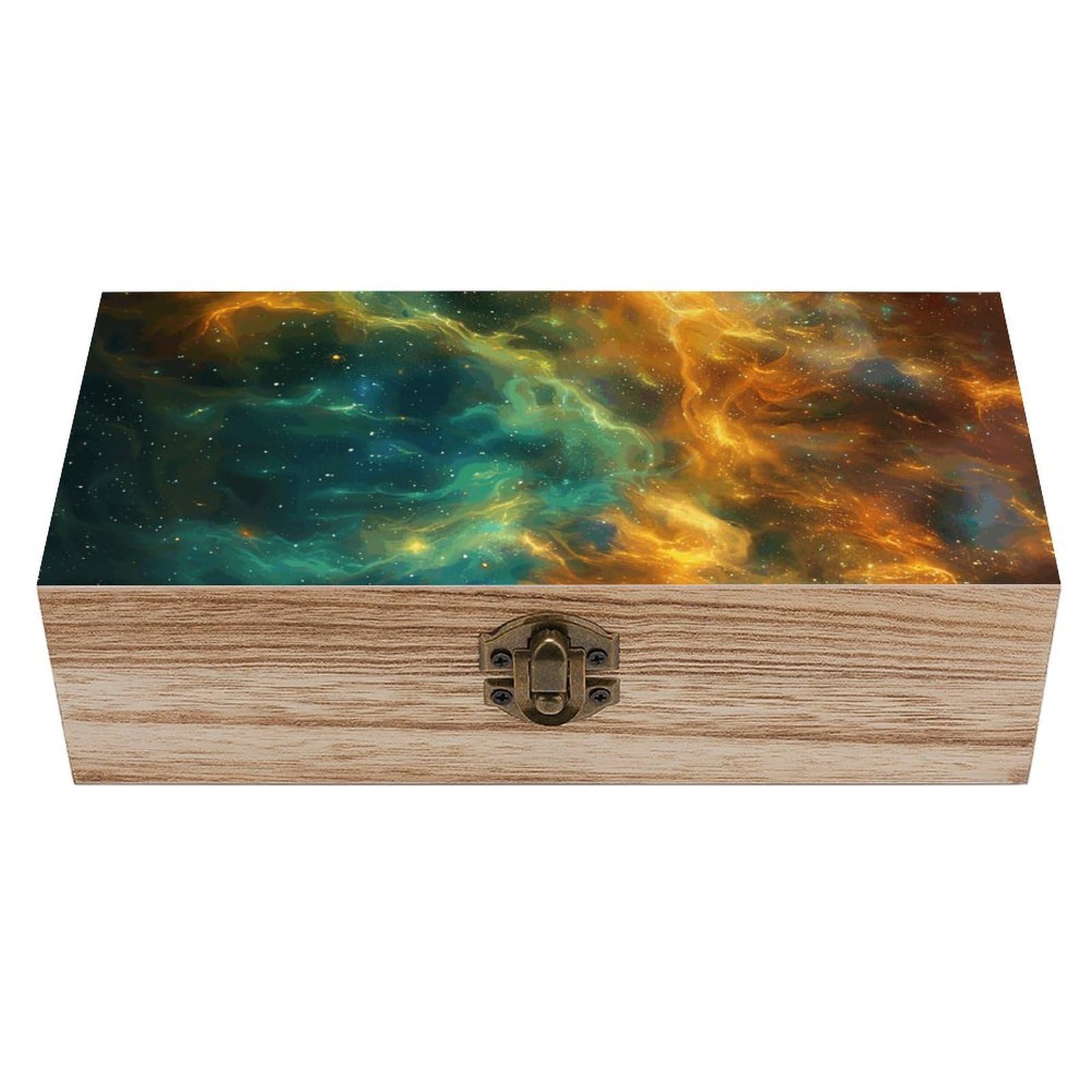 KLOPH Wooden Storage Box Vibrant Nebula Swirl Wood Gift Box with Hinged Lid Vintage Decorative Jewelry Boxes Memory Box for Jewelry Art Hobbies Home Storage Treasure Keepsake Gift 7.9''x3.9''x2.3''