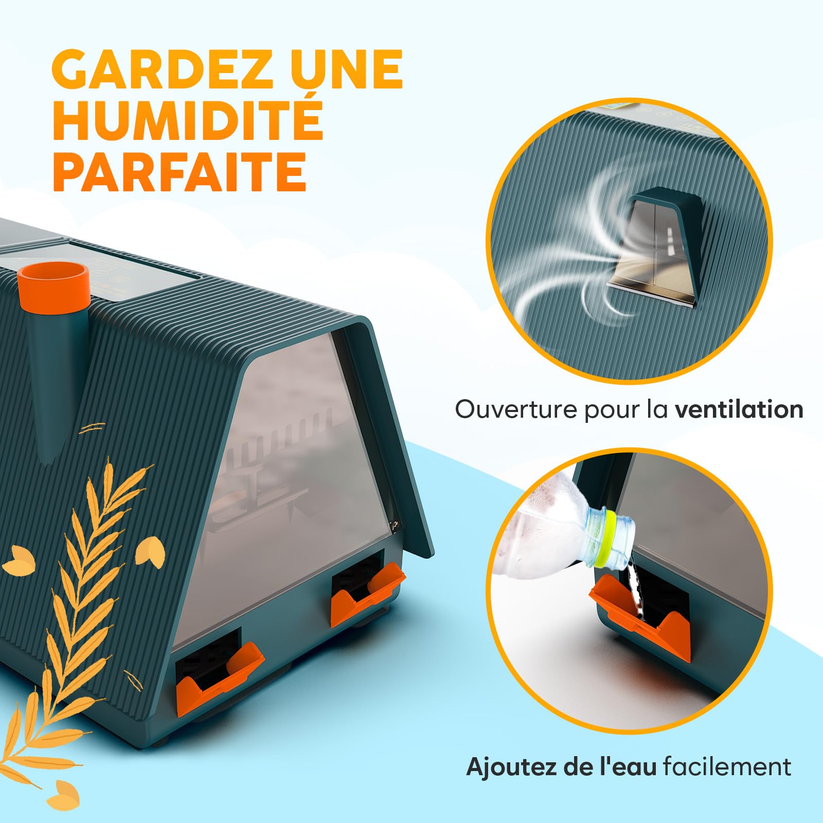 Okkobi M10 Couveuse Oeuf Automatique - Idéal tous âges - Incubateur Retournement Automatique - Contrôle Humidité - Mire oeuf intégré - 10 œufs - Tout type volailles - Vert et Orange
