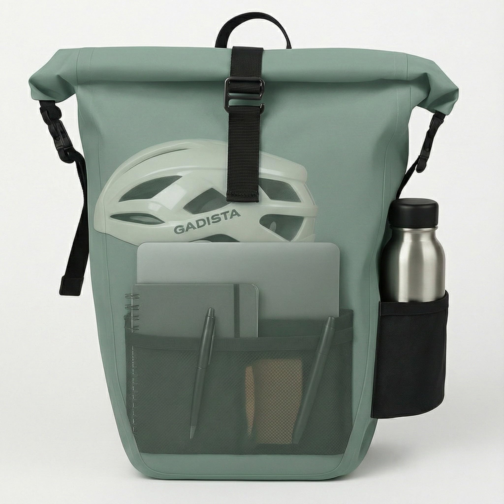 GADISTA Sacoche Vélo 3-en-1 Étanche IPX6 25L - Sac à Dos Bandoulière Porte-Bagage PC 17" - Vert Sauge