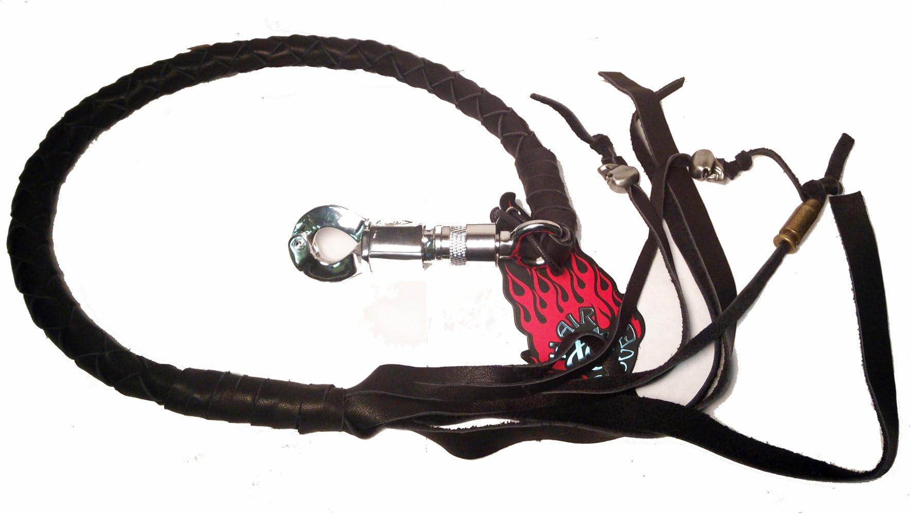 Black Genuine Leather Biker Get Back Whip with Skull Detail 42"