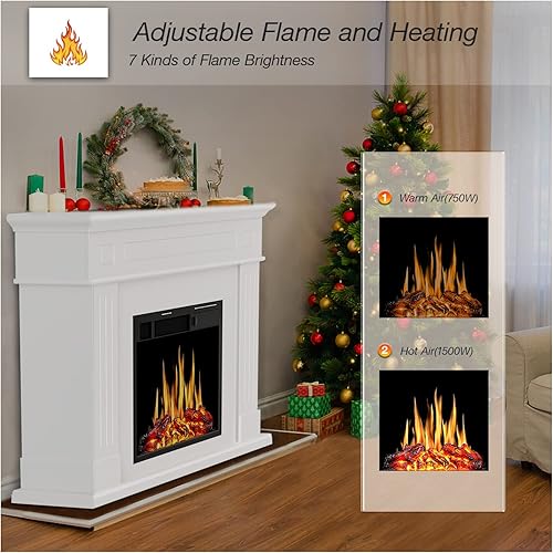 Miniatura 2 de Lvory - Chimenea eléctrica con repisa blanca para chimenea 1500 W chimenea eléctrica independiente con control remoto calentador eléctrico de