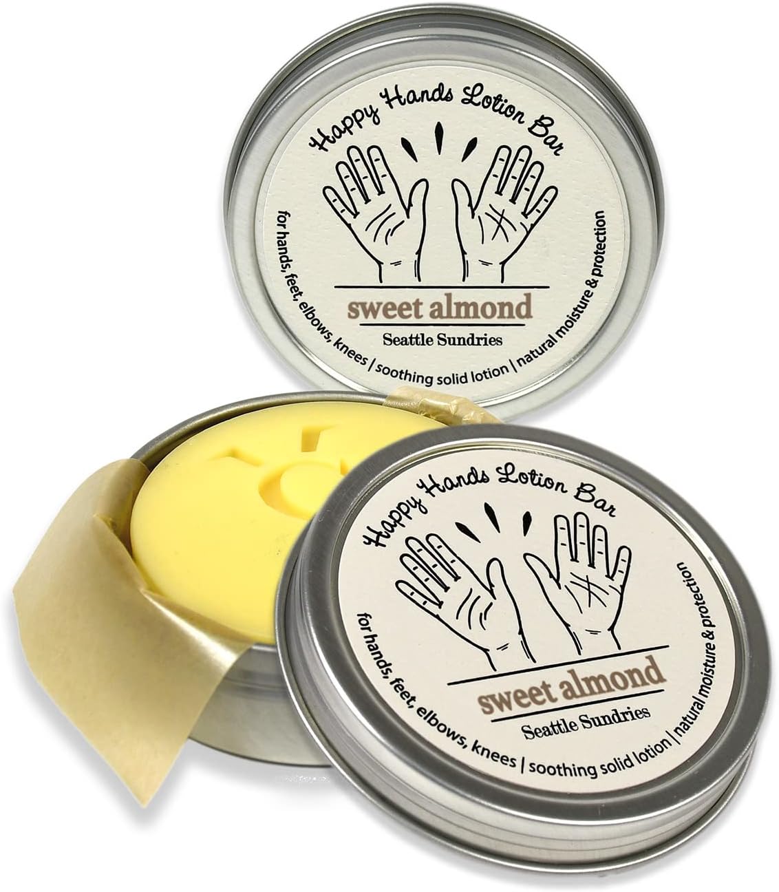 Seattle Sundries Sweet Almond Natural Beeswax & Shea Butter 2x (1.15oz) Hand Made Solid Lotion Bars in tins- Moisturize & Protect Dry Skin - Lotion Set for Women from