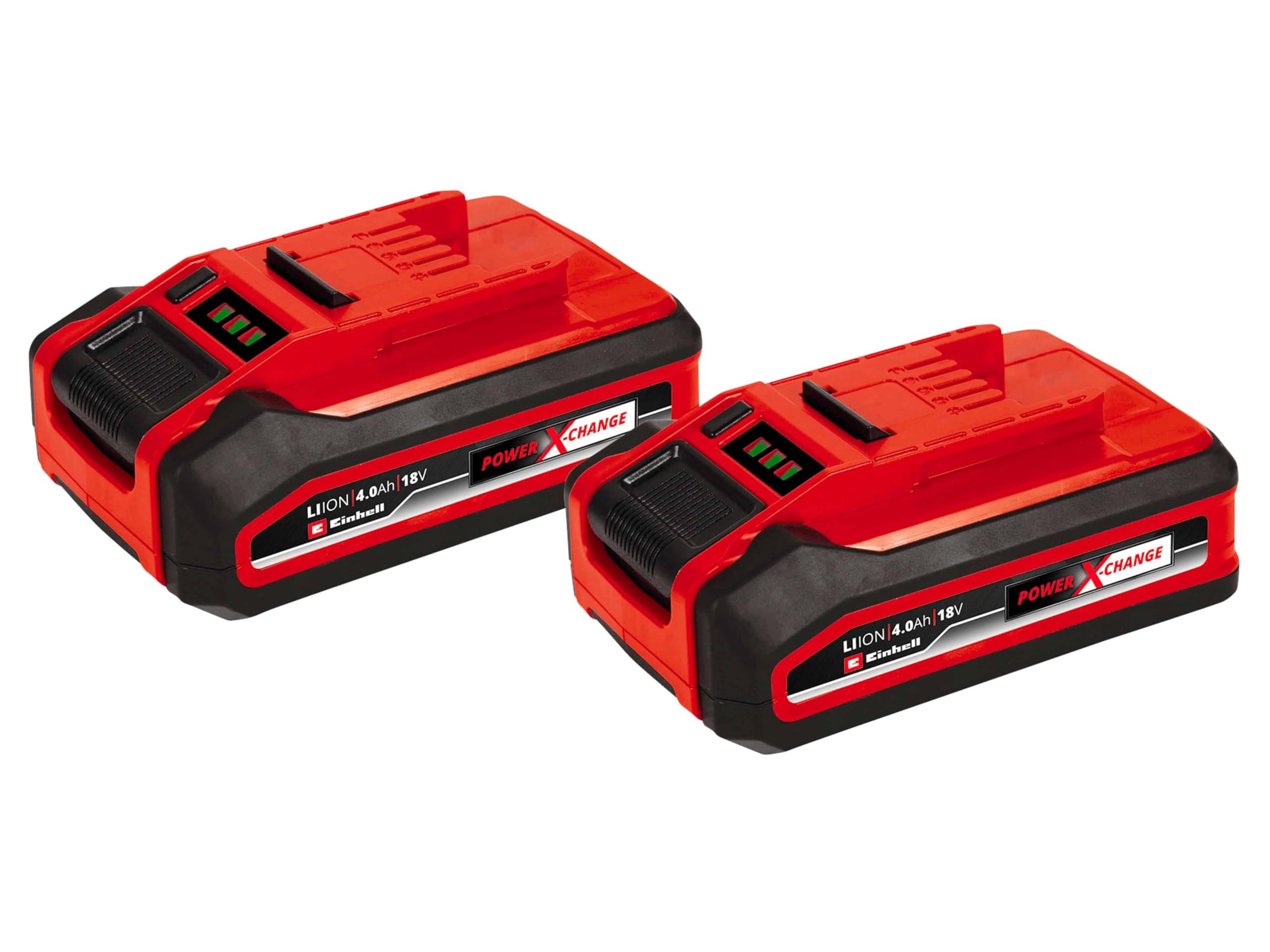 Oryginalny akumulator Einhell 4 Ah Power X-Change Plus (18 V, litowo-jonowy, uniwersalne zastosowanie do wszystkich urządzeń PXC, kontrola stanu naładowania, podwójny pakiet, w zestawie 2 x
