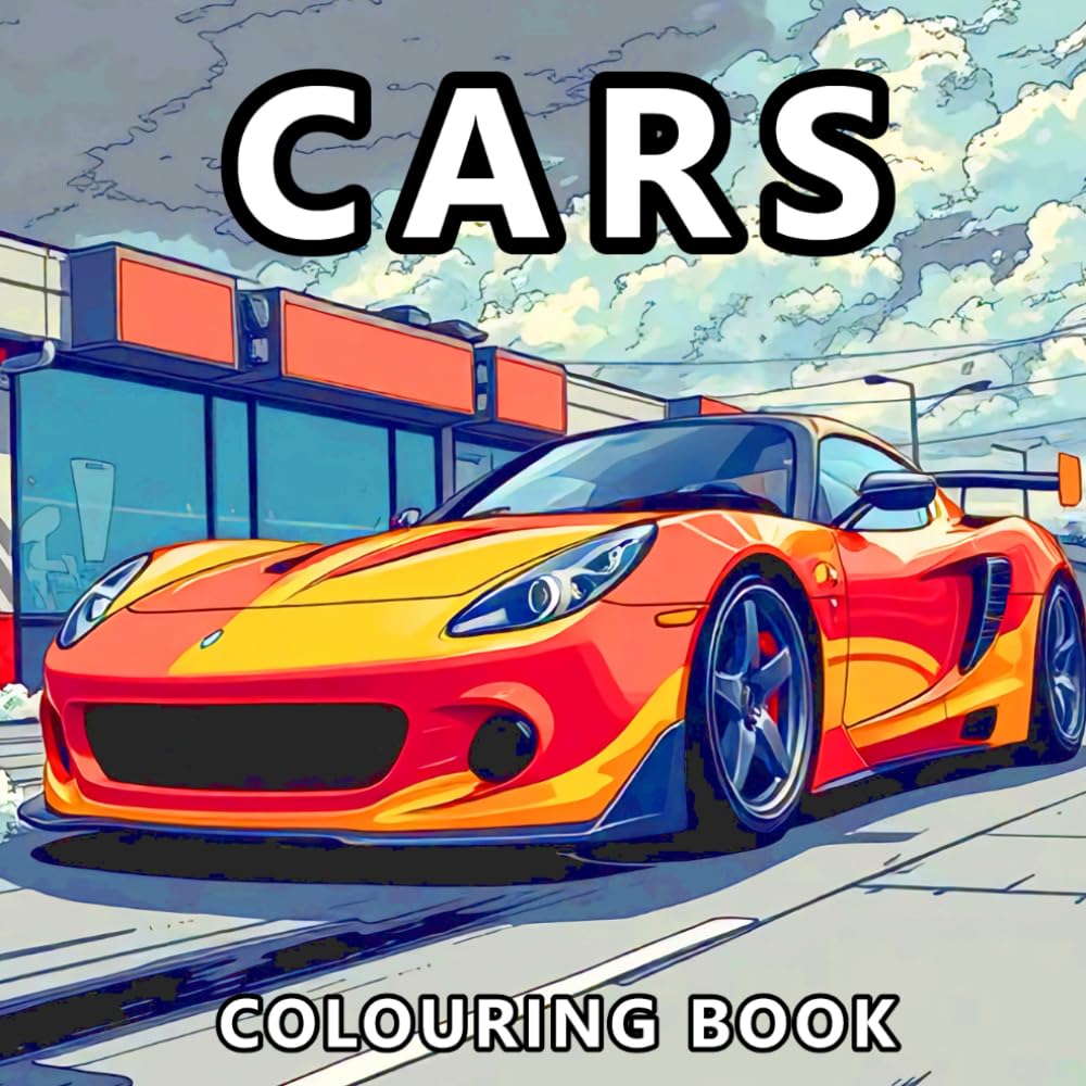 Cars Colouring Book: 50 Unique Illustrations of Cool Cars, Lorries, and Motorcycles for Kids and Adults Who Love Vehicles (Andrew Wolf Colouring Books)