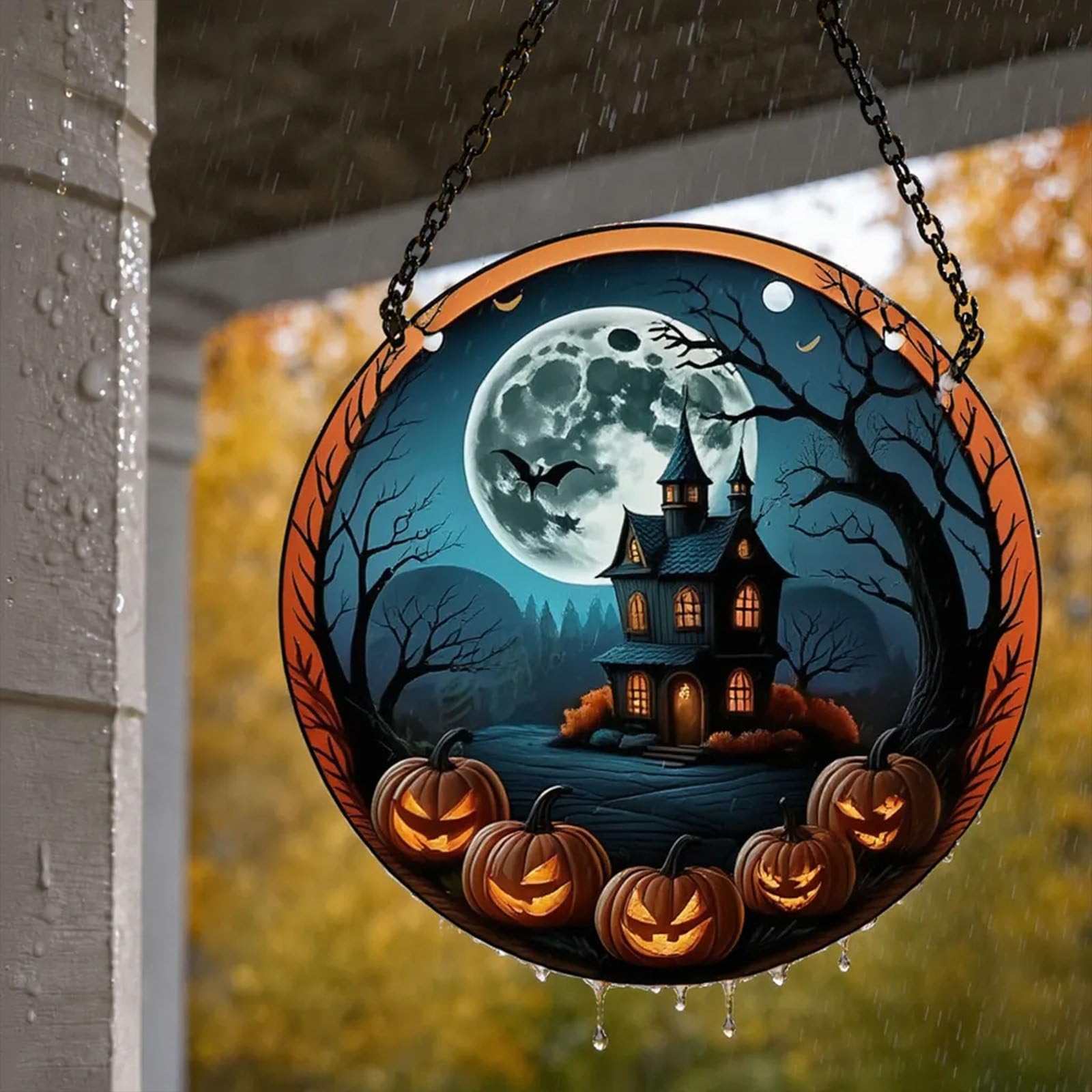 Acchiappasole in Acrilico Colorato, Decorazione Spettrale, con Casa Stregata E Catenella in Metallo Facile da Appendere; Ideale per Feste di Halloween in Case N-20CM