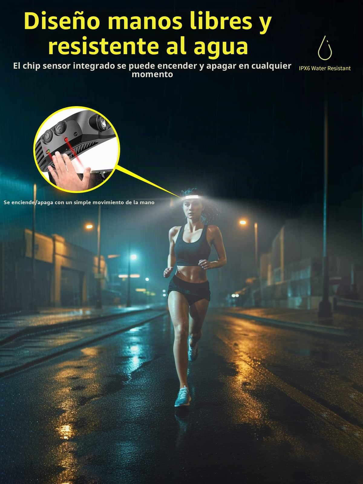 Smiling Shark Linterna Frontal LED 230° Gran Angular Recargable Impermeable con Sensor Movimiento