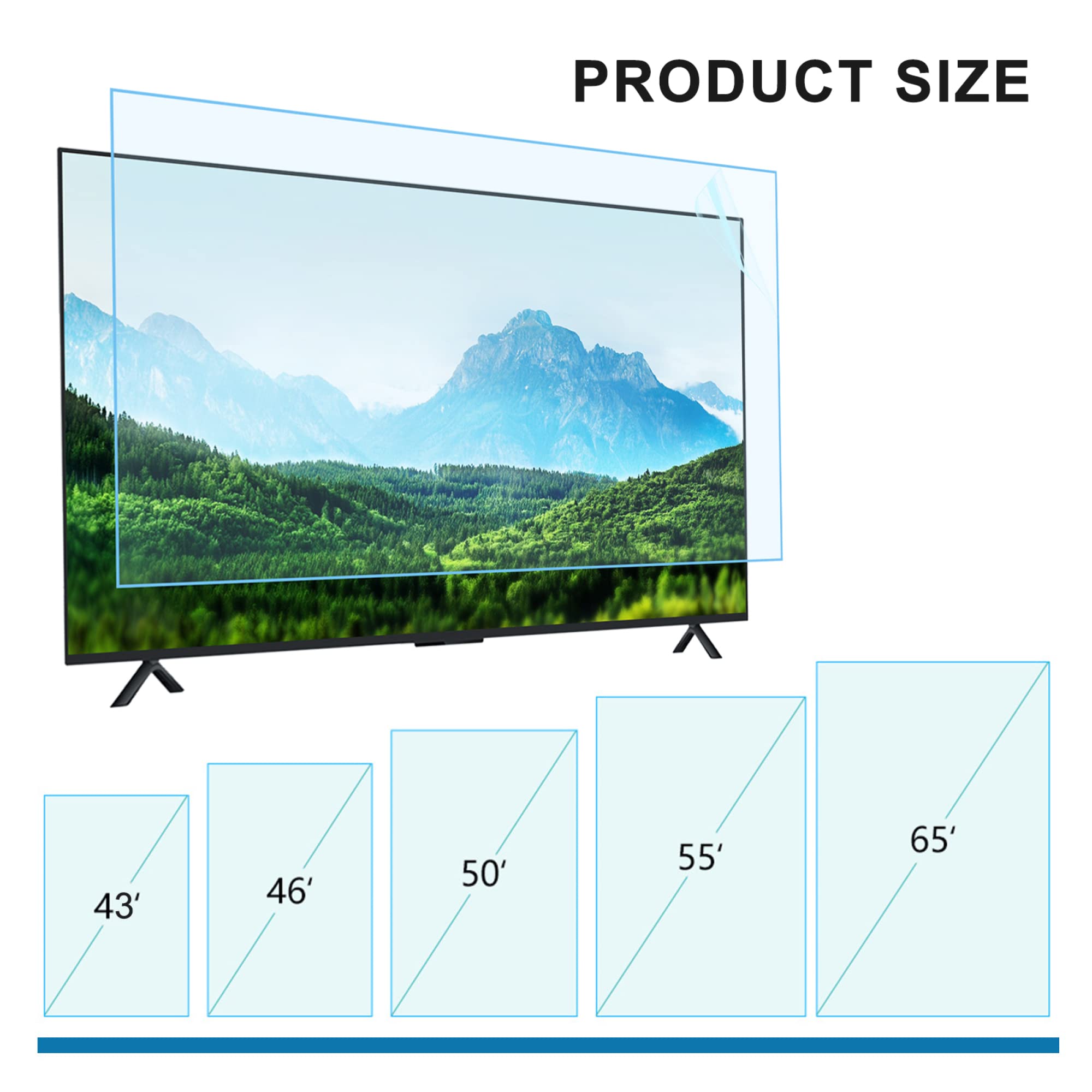 Pellicola protettiva anti luce blu per TV, riduce i riflessi, protezione per gli occhi da 43/46/50/55/65 pollici, pellicola antigraffio, superficie opaca, filtro antiluce sol(65 pollici 1440 x 809 mm