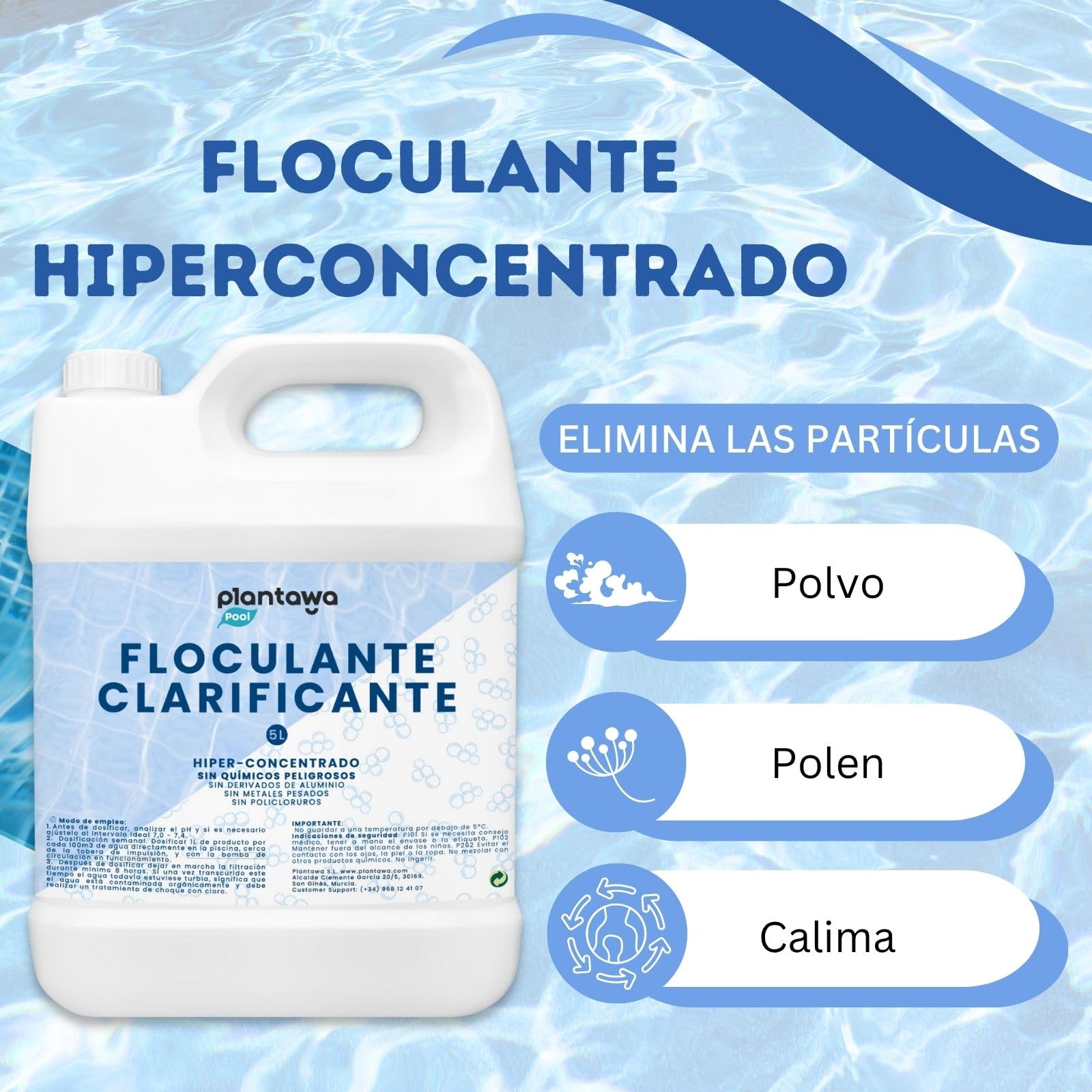PLANTAWA Floculante Piscina Líquido 5L | Clarificador Agua Turbia Piscina | Mejora Filtración y Agrupa Partículas en fondo | Acción Rápida y Dosificación Precisa | Compatible con Todo Tipo de Piscinas — view 3