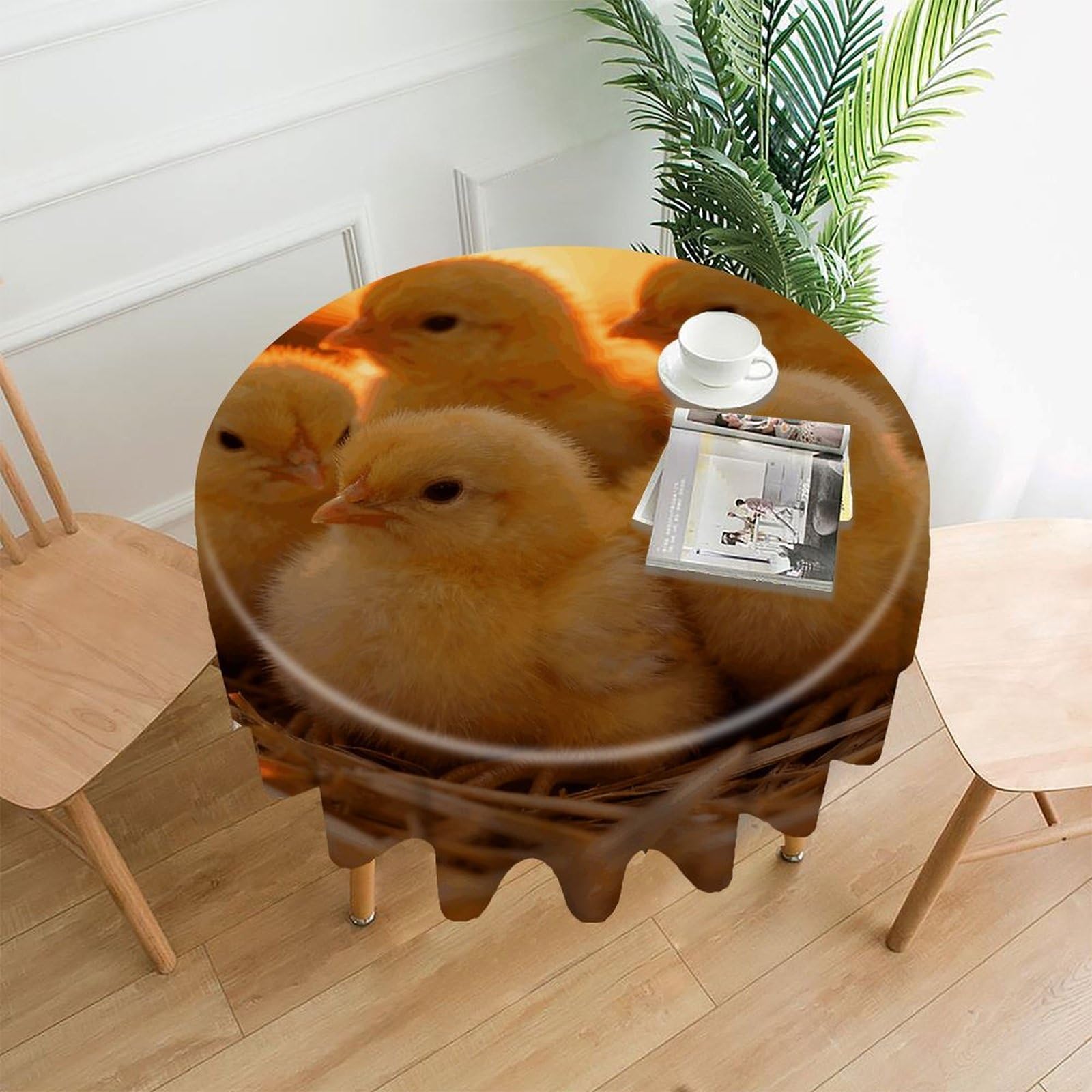 VstaDank A Brood of Chickens Table Cloth Fashions Washable Round Tablecloth Decorative Table Cover Comfortable Straight Edge Tablecover for Dining Kitchen Party Outdoor 60 Inch