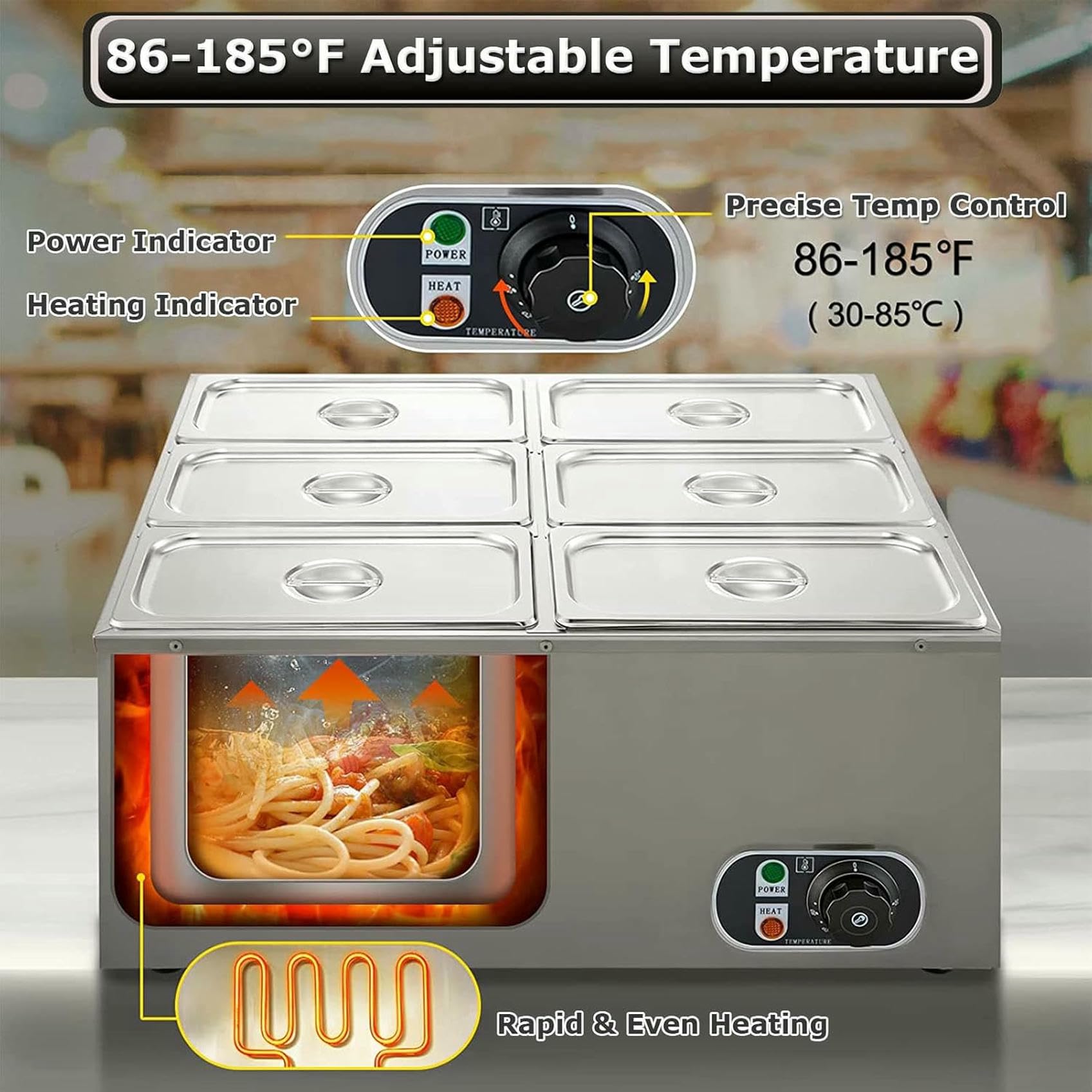 sartenes, Placas comerciales, Calentador, Plataforma Comercial de 850 W, Mesa eléctrica de Acero Inoxidable de Gran Capacidad de 7 L para Buffet, Catering, Control de Playa