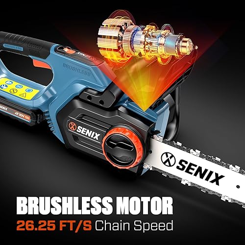 Miniatura 4 de SENIX Motosierra inalámbrica, motosierra de batería de 20 V y 10 pulgadas, motosierra sin escobillas, incluye batería de 2.5 Ah y cargador,