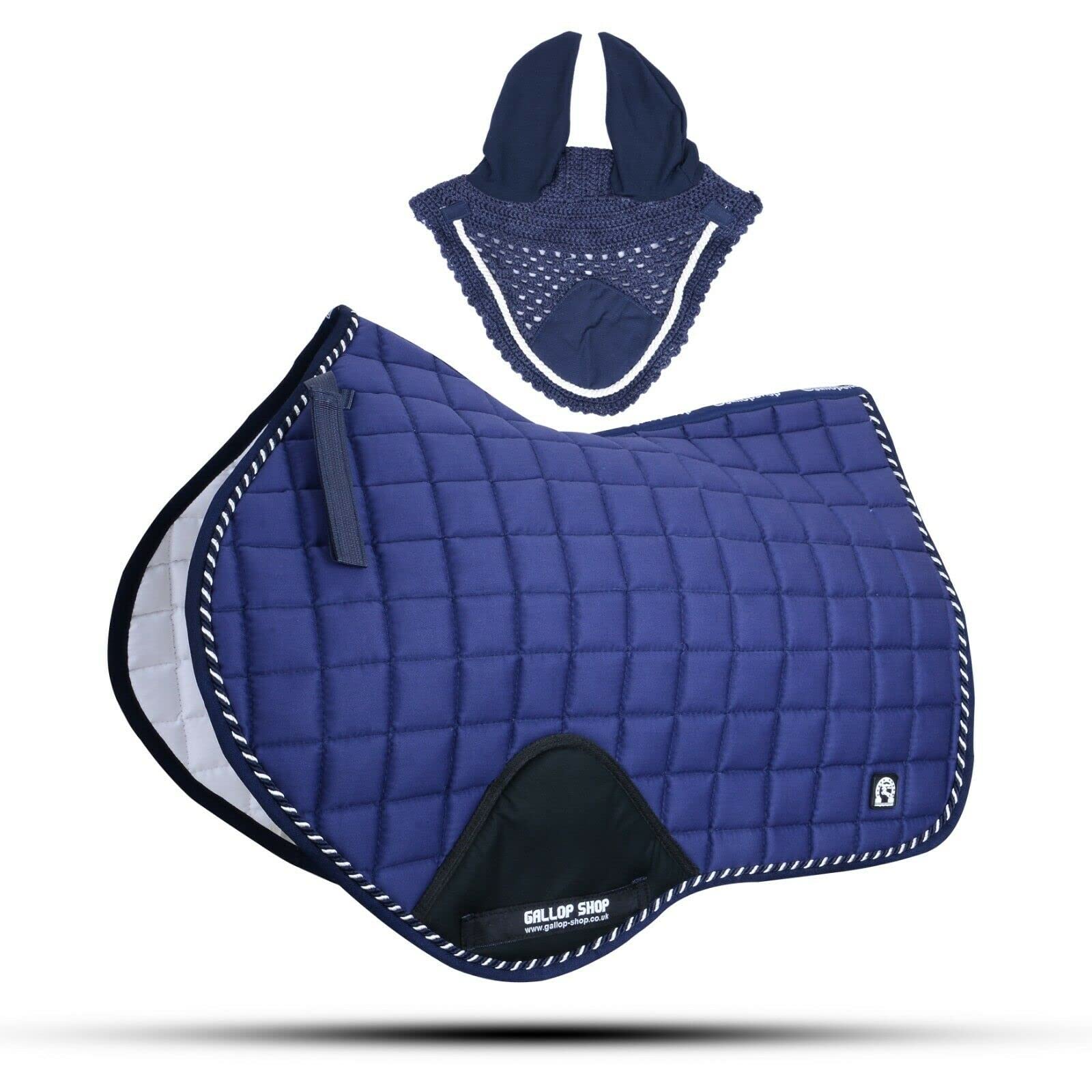 CSUTT ZLYMO Saddle Pads Close Contact Jumping Saddle Cloth Numnah Fly Veil Horse Saddle Pad Set (Navy)
