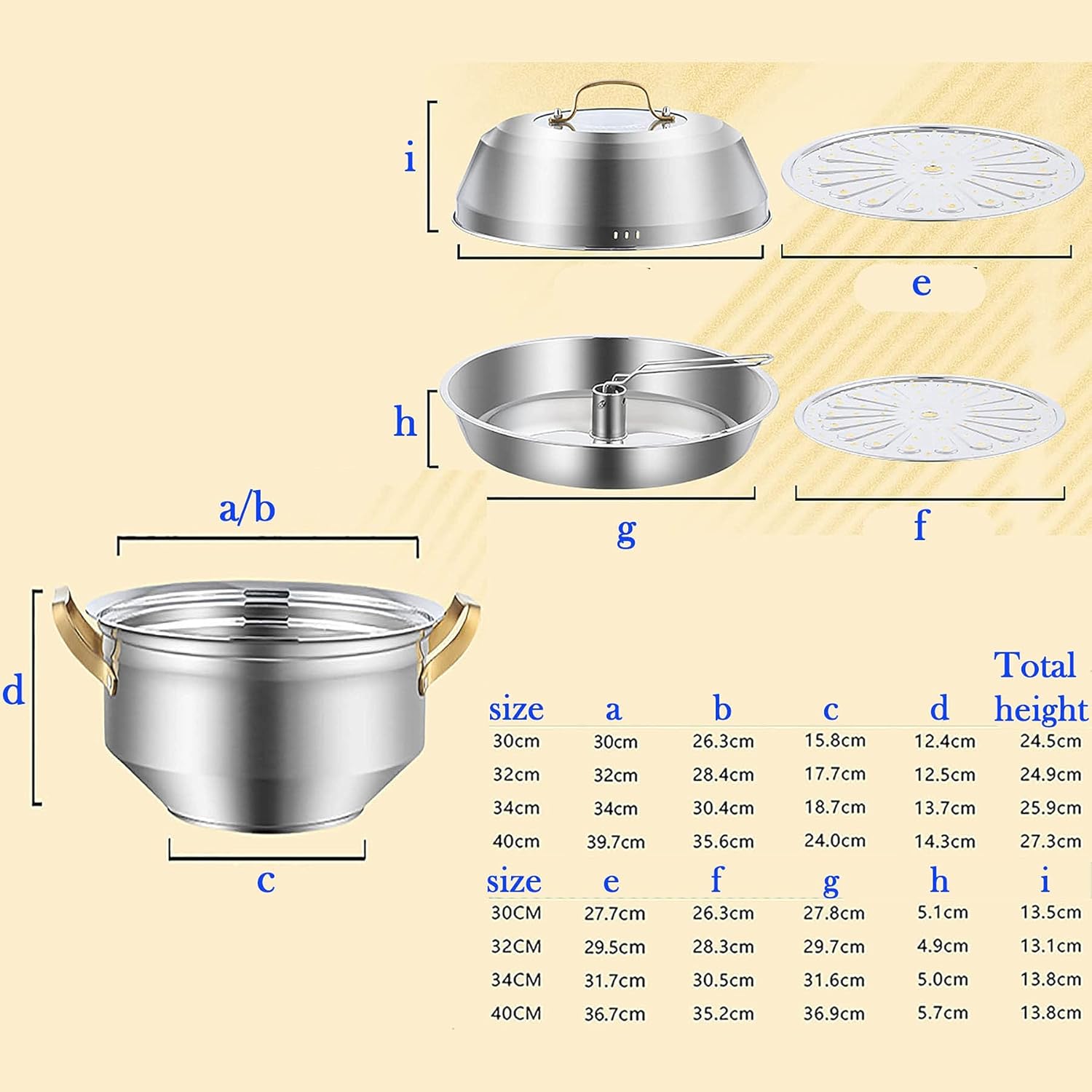 Steam pot/hot pot 304 stainless steel commercial seafood steamer commercial sau pot multifunctional fish steaming pot (Size : 34cm)