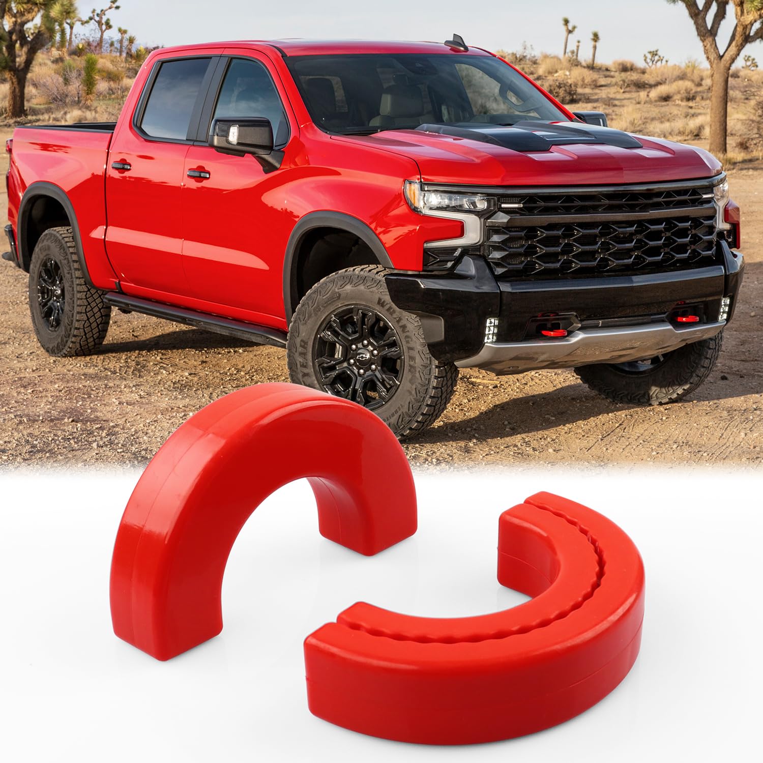 Photo 1 of 2PCS Front Tow Hook Covers Hitch Cover Fit for Chevy Silverado 1500 2007-2024, Customized Car Tow Hooks Protector Cover for 2007-2024 Chevrolet Silverado 1500 Accessories (Red)