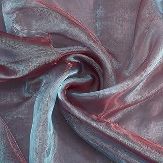 2.19 Yards 59.06 Inch Red Blue Iridescent Chiffon Silk Voile Tulle Breathable Fabric Shimmer Sheer Organza Gauze Laser Fabric By the Yard for Sewing Making Crafts Clothes Costume Dresses DIY