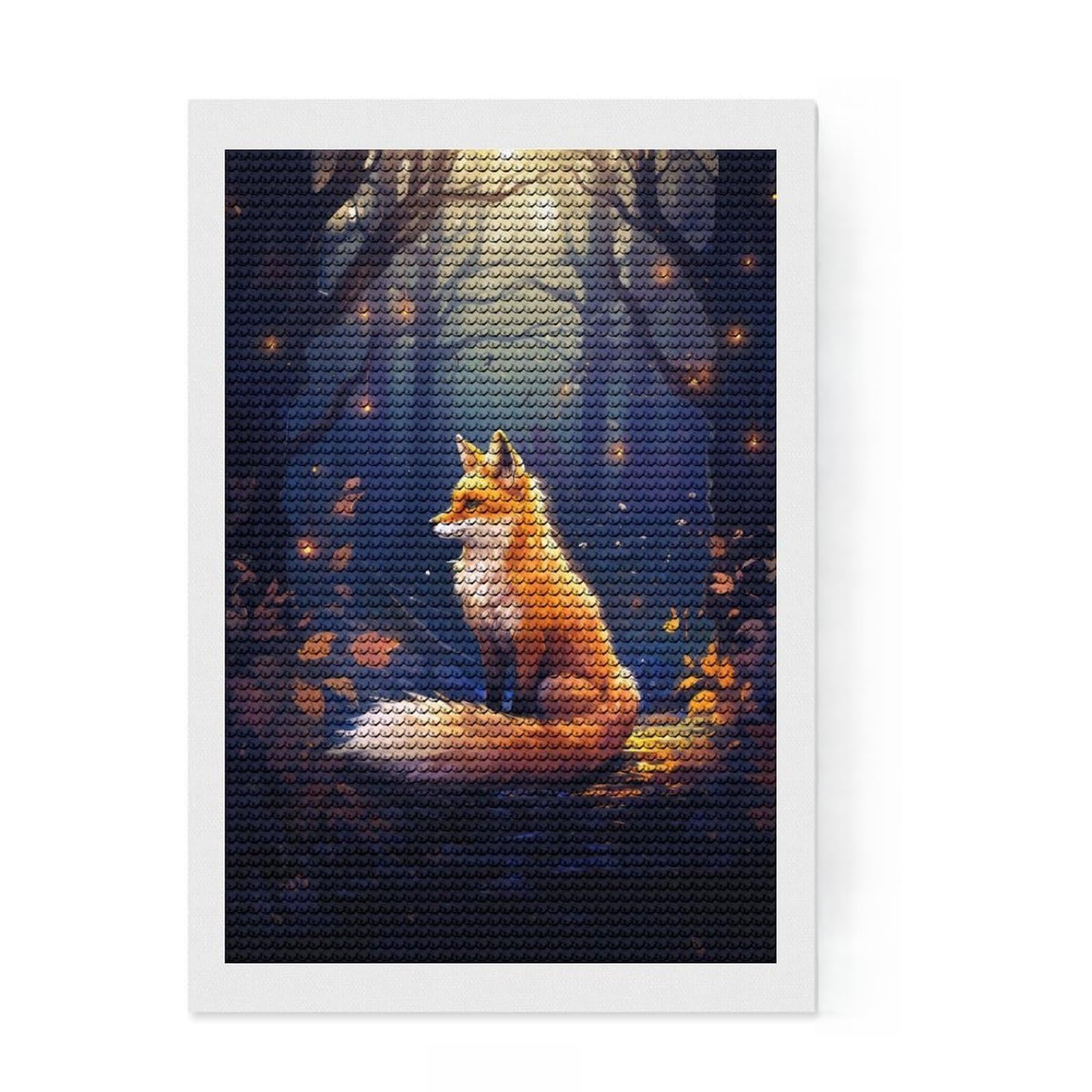 Junmoney Red Fox in Forest Diamond Painting Canvas Kit 8"x12", Winter Craft, Christmas Gift, Aesthetic Room Decor, Canvas Picture