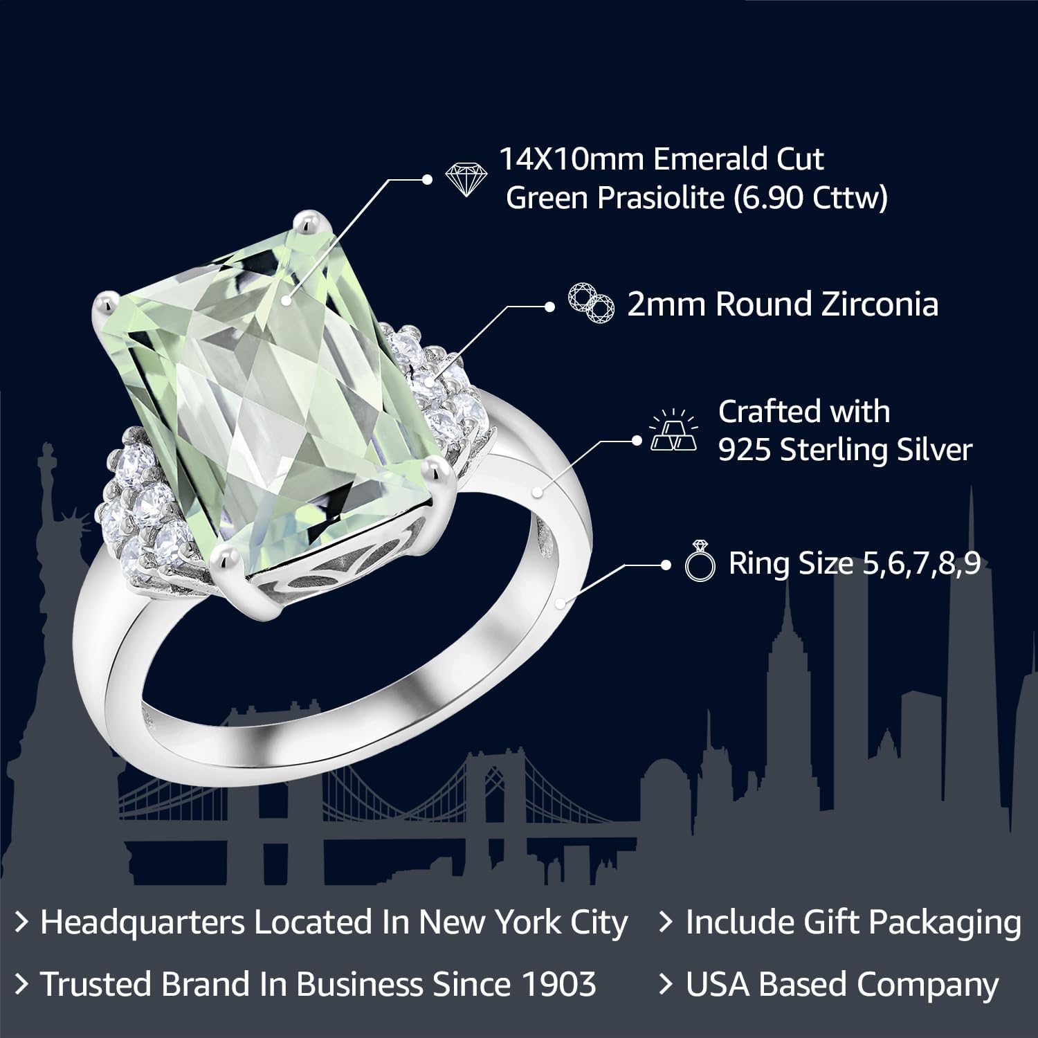 Gem Stone King 5-10 Cttw Gemstone Birthstone Engagement Ring For Women | 14X10MM Emerald Cut | 925 Sterling Silver | Wedding Anniversary Promise Ring | Available In Size 5, 6, 7, 8, 9 - Image 2