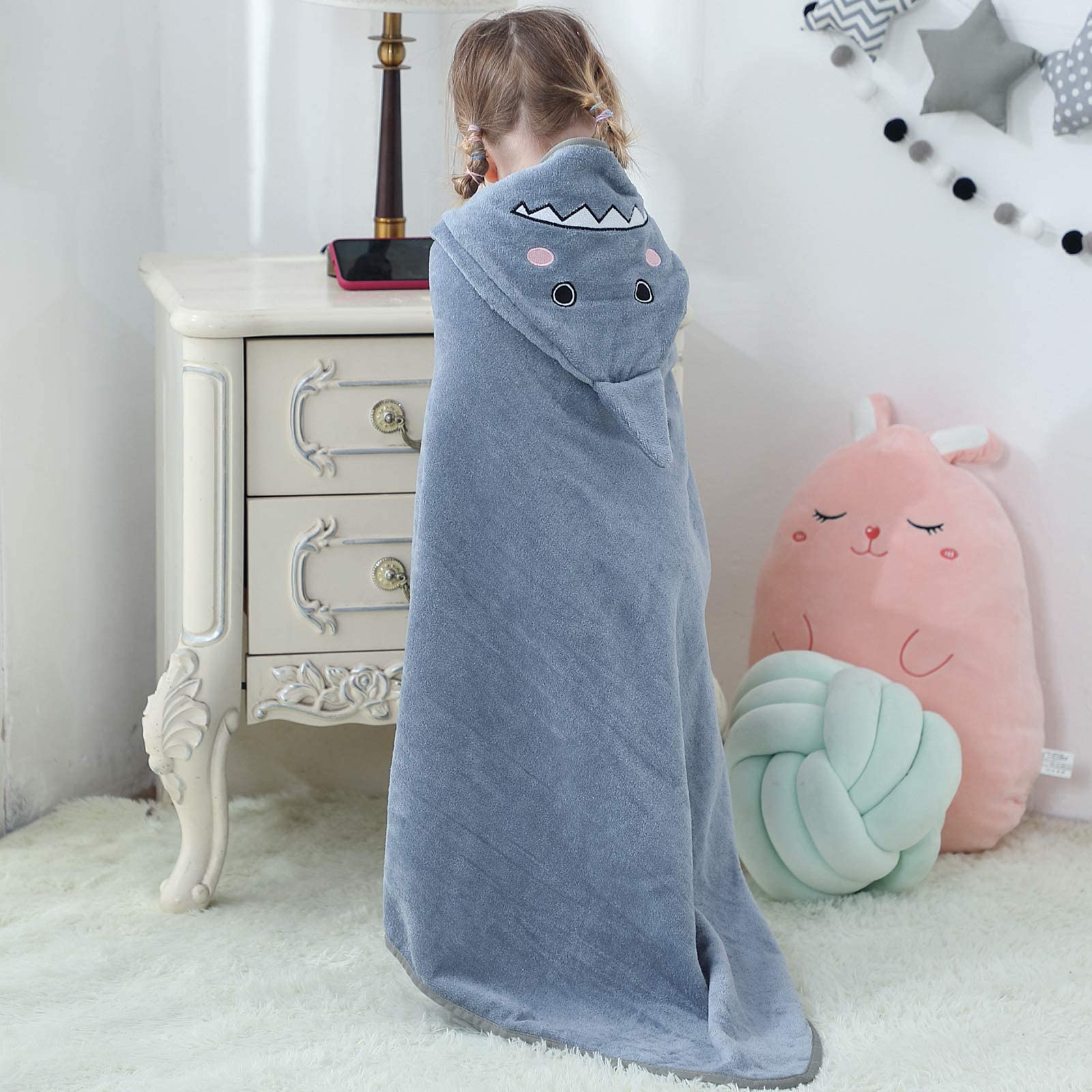 MICHLEY Toalla de baño unisex con capucha para bebé, de algodón, suave, para natación, para 0-6T, color gris