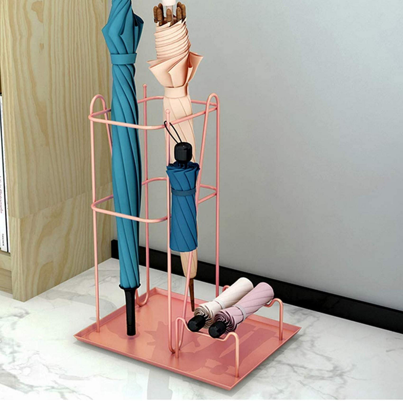Porte-parapluie en métal rose, support en fer forgé rigide pour cannes et accessoires