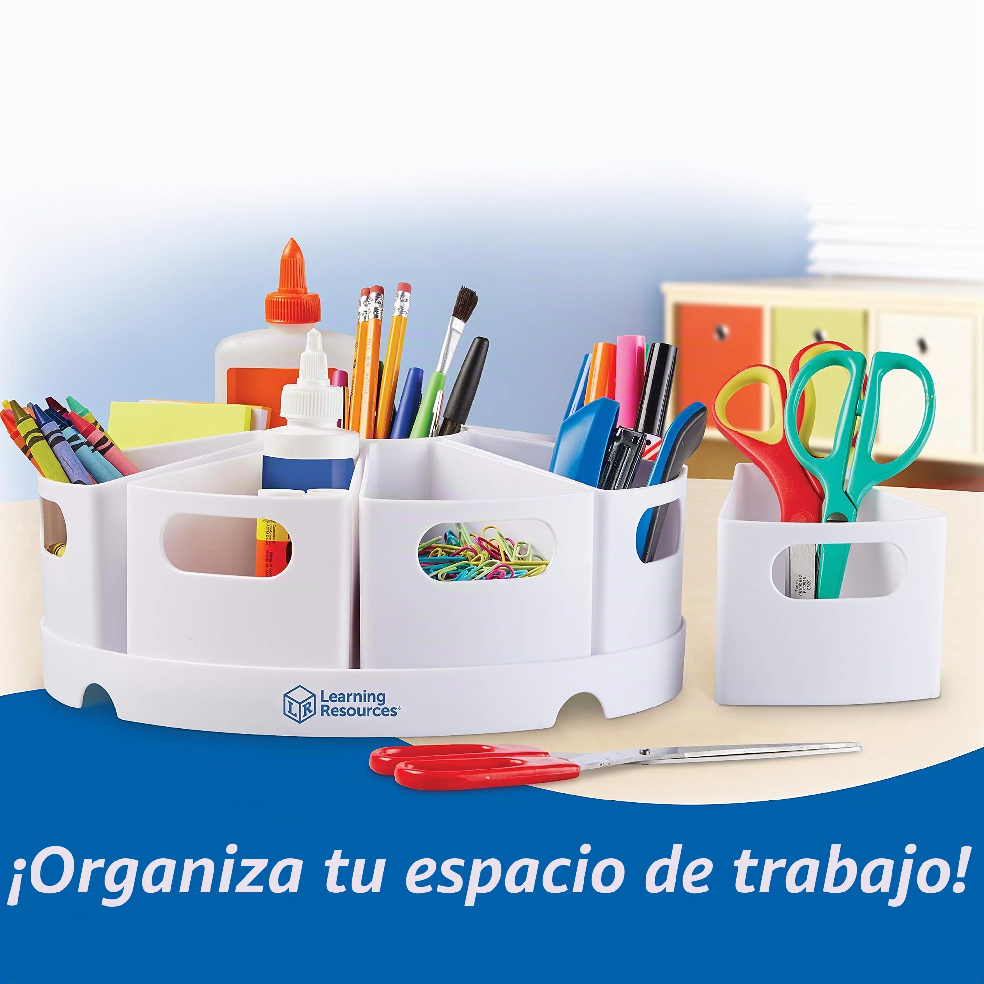 Learning Resources Organizador Create-a-Space (Blanco), de Material de papelería, el Aula y para el hogar, Material plástico Que se Limpia pasando un Trapo, Set de 10 Piezas