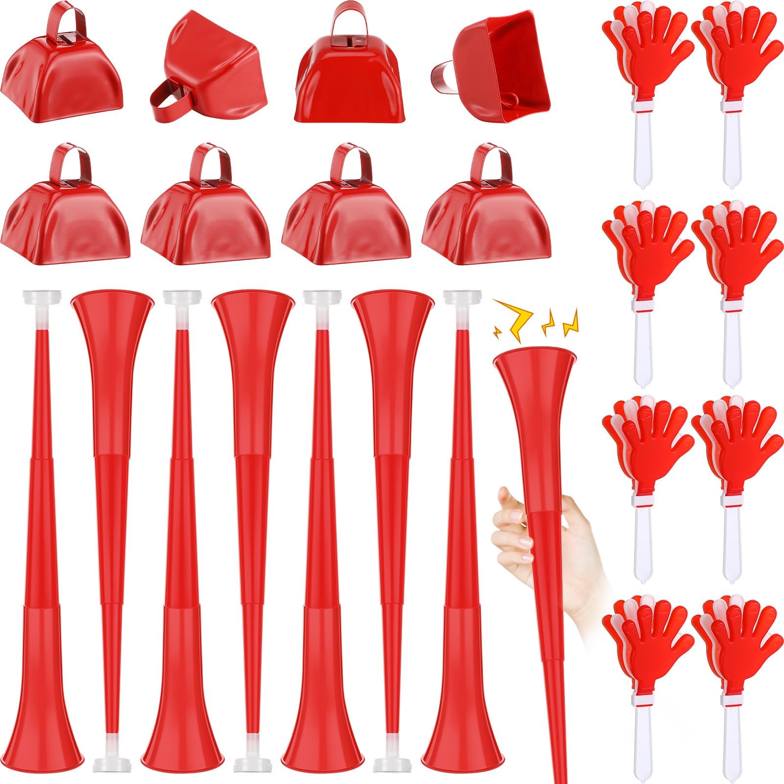 12 Pcs Collapsible Stadium Horn and Metal Cowbells 24 Inch