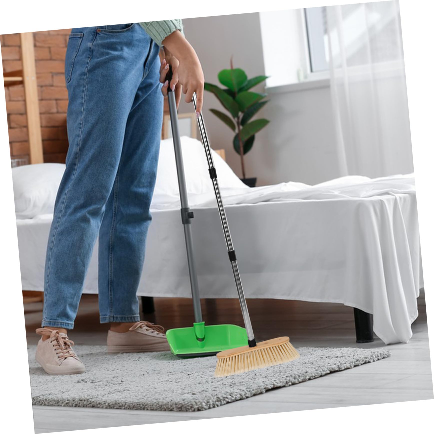 Scopa da Giardino in bambù e Acciaio Resistente con Setole Dure Spazzola per Patio e Esterni Manico Ergonomico Smontabile per Pulizia Efficiente di Garage e Cortili