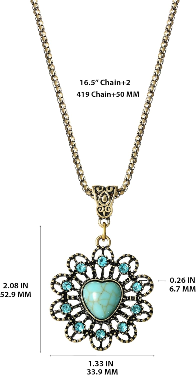 Jessica Simpson Womens Turquoise Stone Ornate Necklace 16"+ 2" - Gold-Tone Turquoise Necklace - Valentines Day Gifts for Her - Image 4