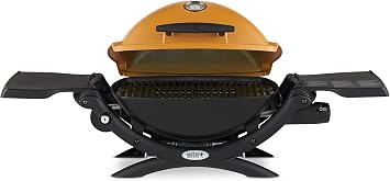 Weber Q1200 Liquid Propane Portable Gas Grill, Orange 1Burner Travel and Camping Grill with CastIron Grates & Electronic Ignition (8,500 BTU Burner)